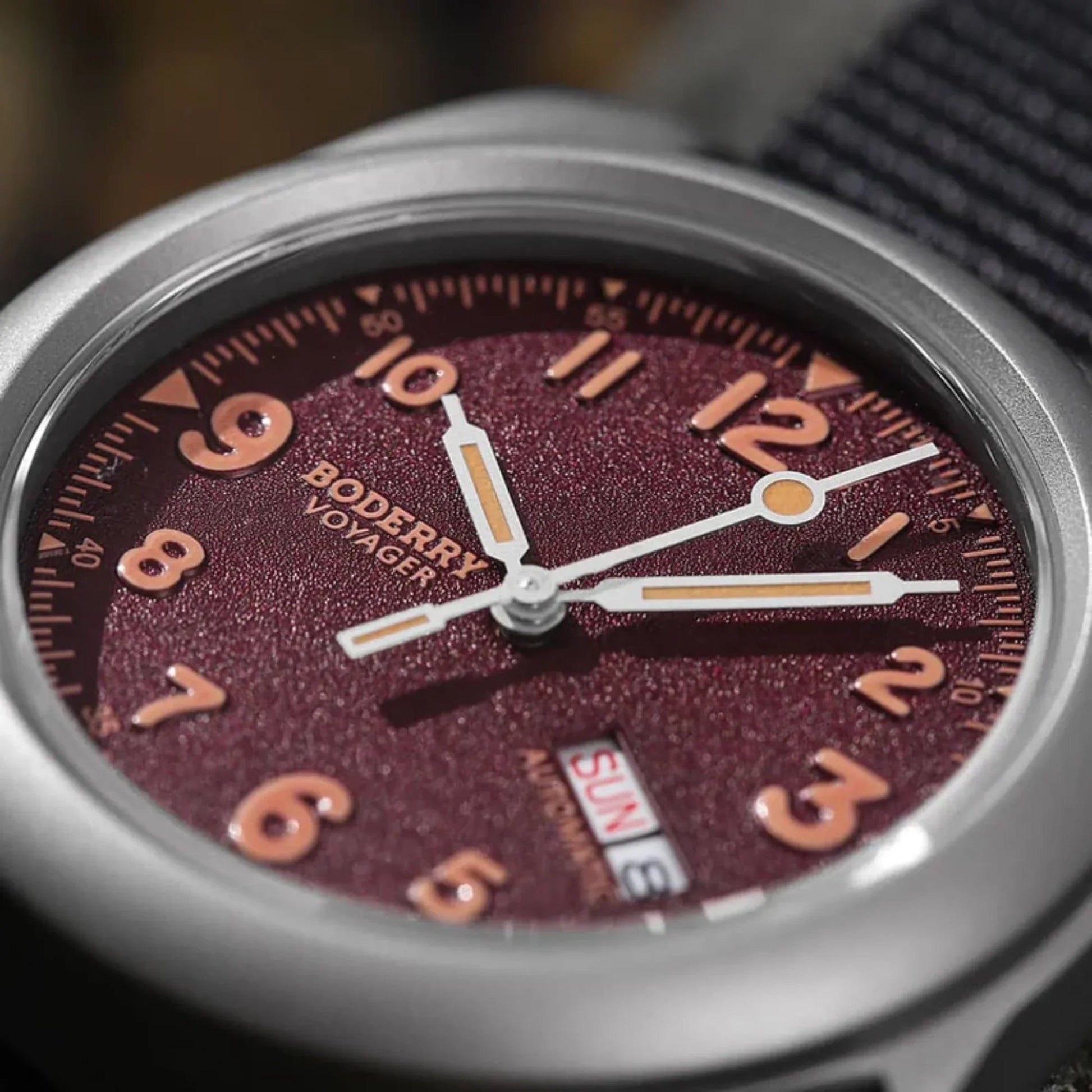 VOYAGER - 100M Waterproof Titanium Automatic Field Watch | Claret-bracelet - DREAM WATCHES