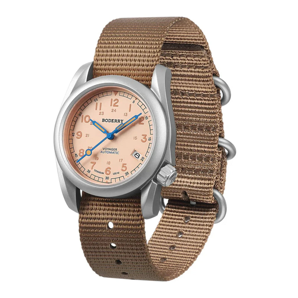 VOYAGER - 100M Waterproof Titanium Automatic Field Watch | Salmon - DREAM WATCHES