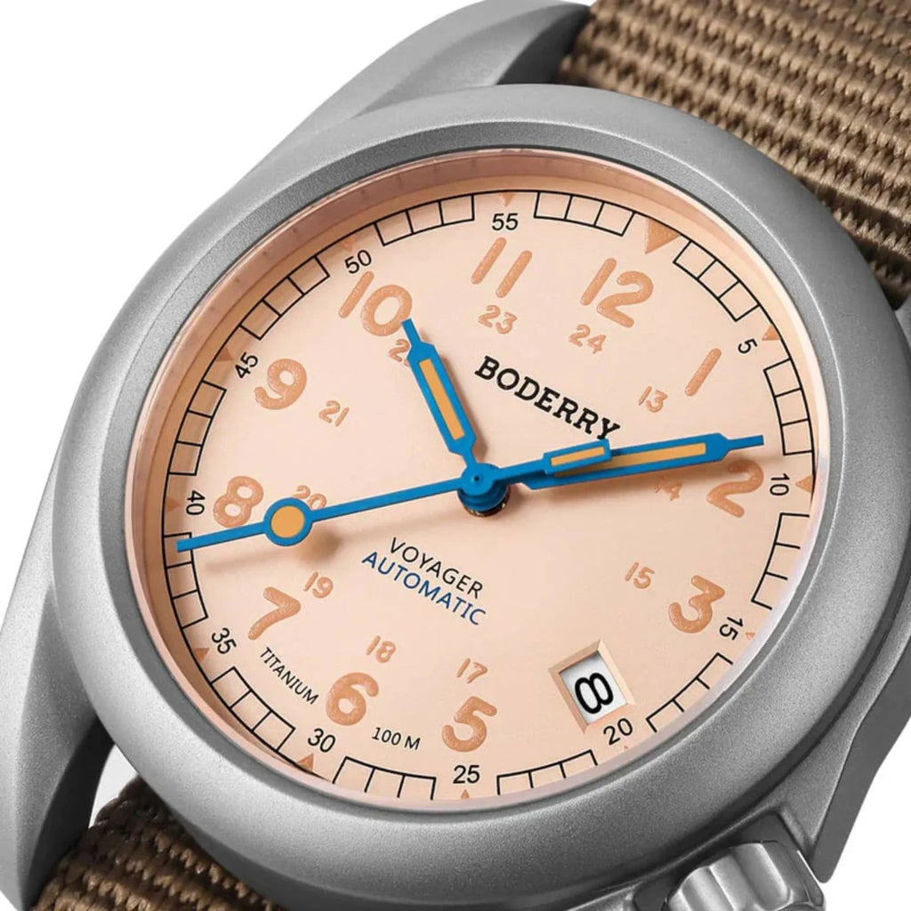 VOYAGER - 100M Waterproof Titanium Automatic Field Watch | Salmon - DREAM WATCHES