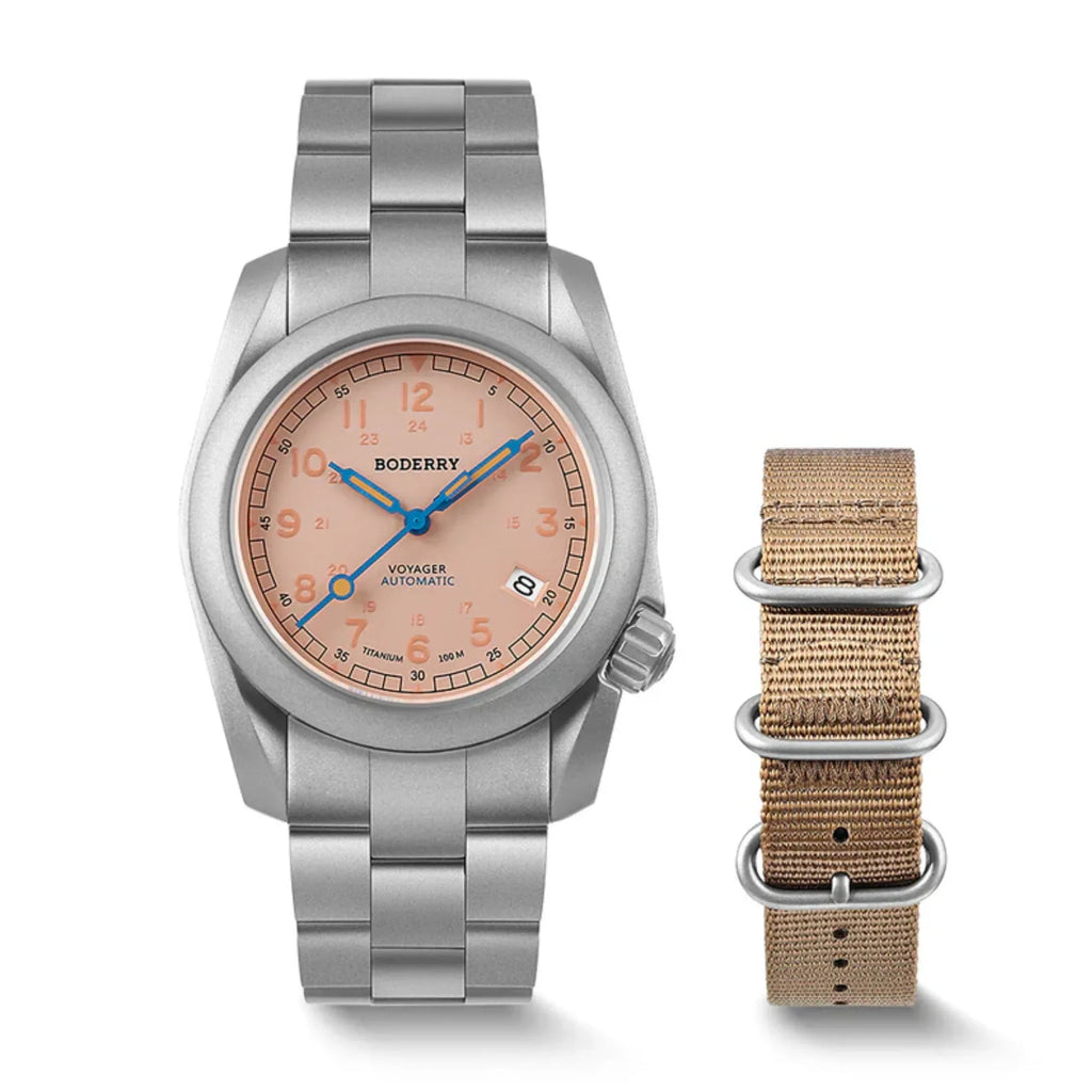 VOYAGER - 100M Waterproof Titanium Automatic Field Watch | Salmon - DREAM WATCHES