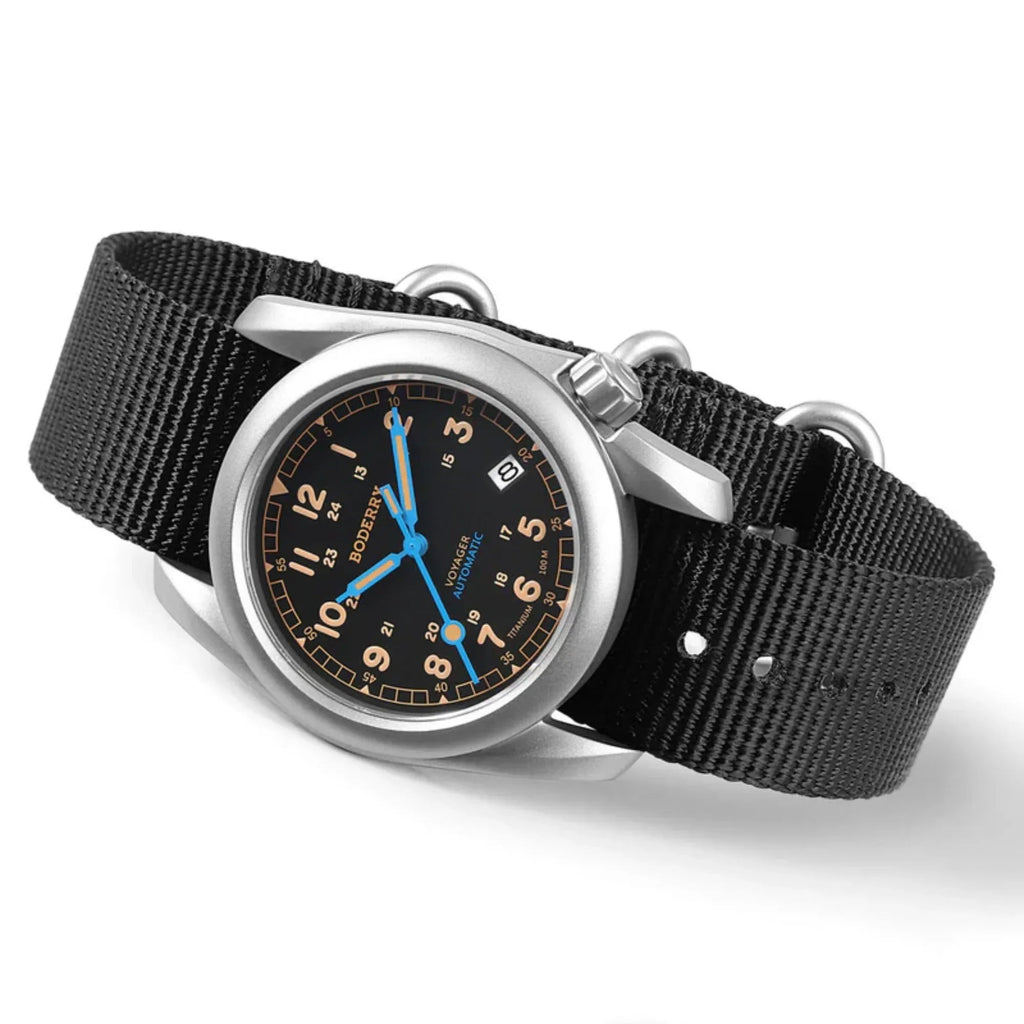 VOYAGER - 100M Waterproof Titanium Automatic Field Watch | Vintage Noir - DREAM WATCHES