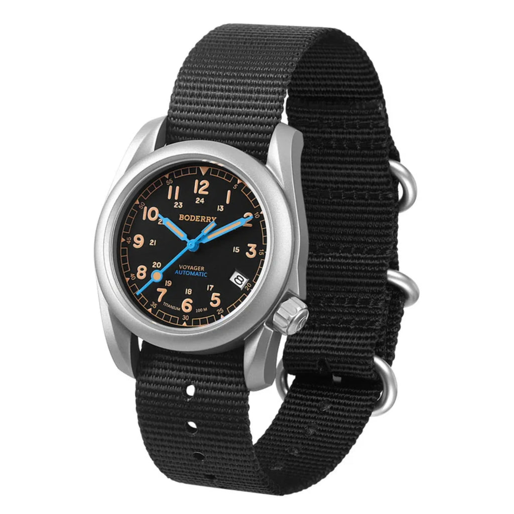 VOYAGER - 100M Waterproof Titanium Automatic Field Watch | Vintage Noir - DREAM WATCHES