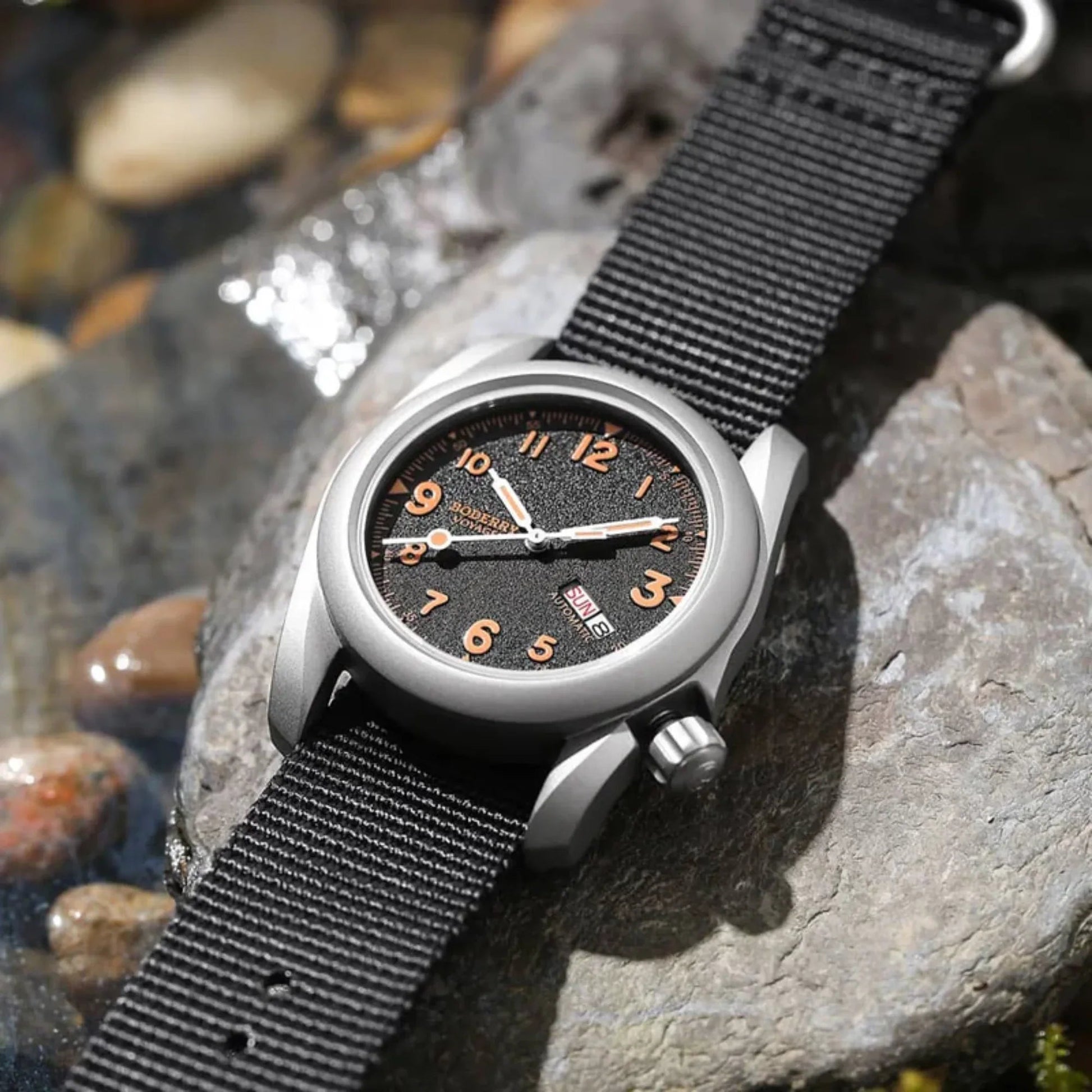 VOYAGER - 100M Waterproof Titanium Automatic Field Watch | Volcanic Gray-Day,Date - DREAM WATCHES