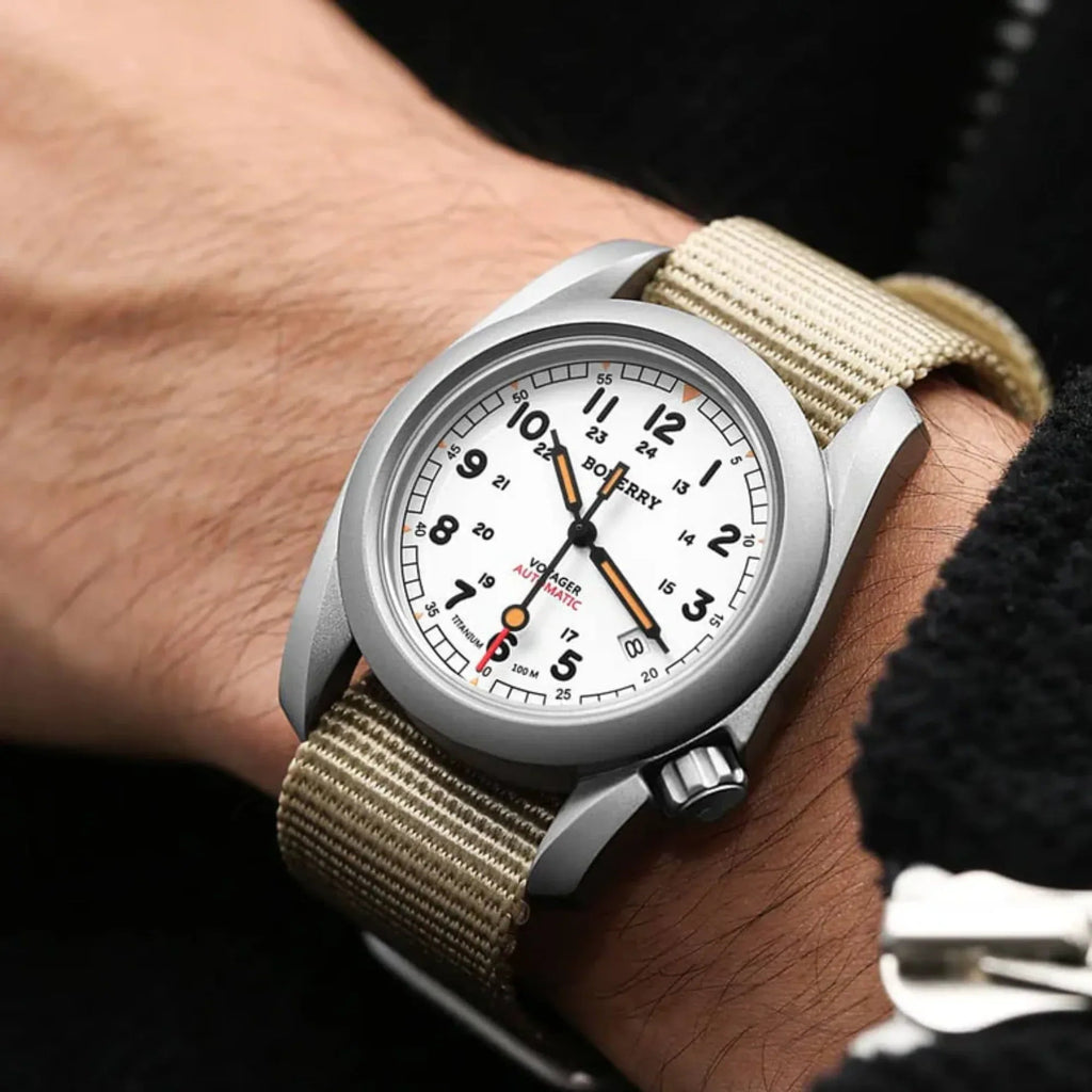 VOYAGER - 100M Waterproof Titanium Automatic Field Watch | White - DREAM WATCHES