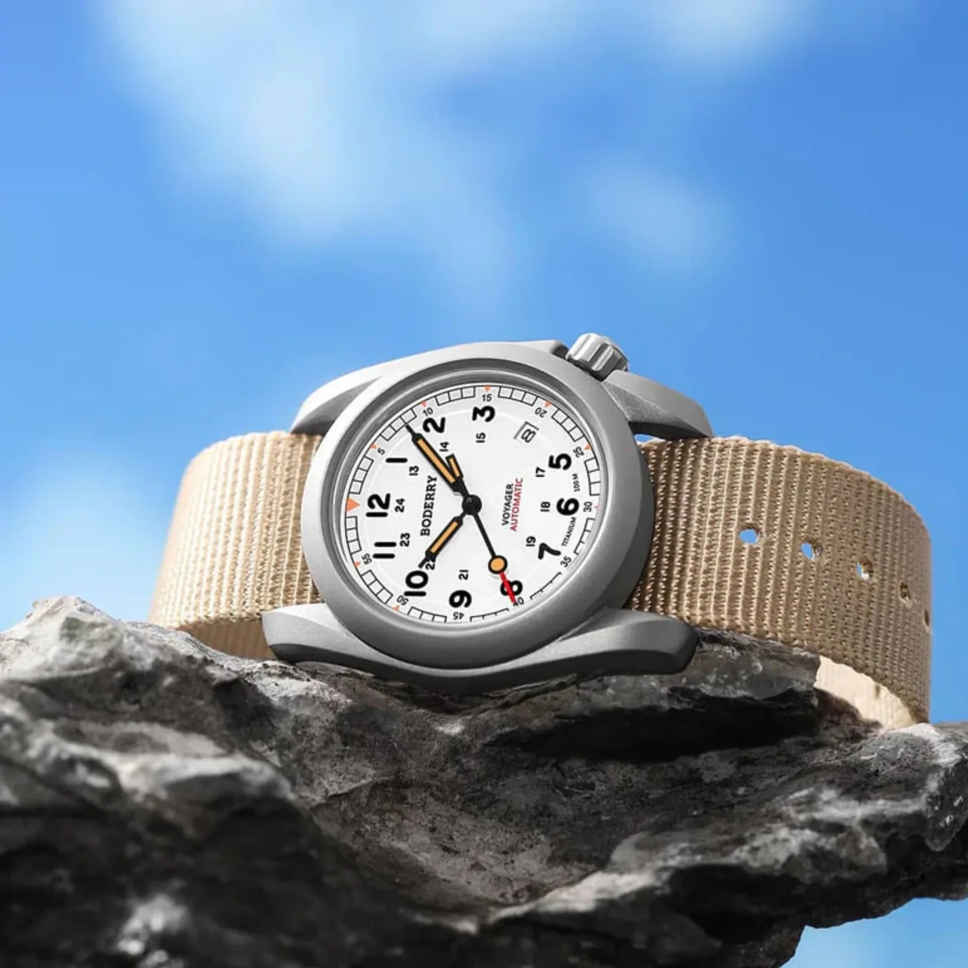 VOYAGER - 100M Waterproof Titanium Automatic Field Watch | White - DREAM WATCHES