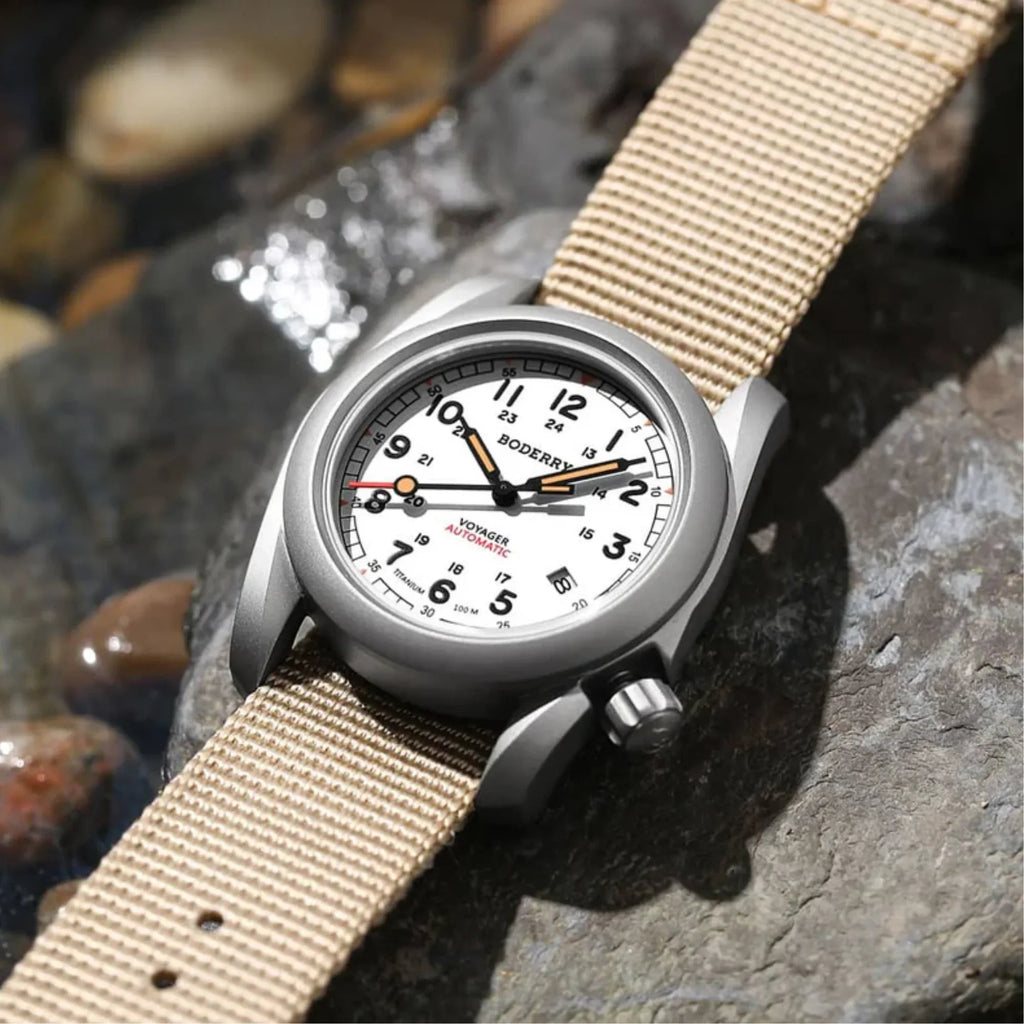 VOYAGER - 100M Waterproof Titanium Automatic Field Watch | White - DREAM WATCHES