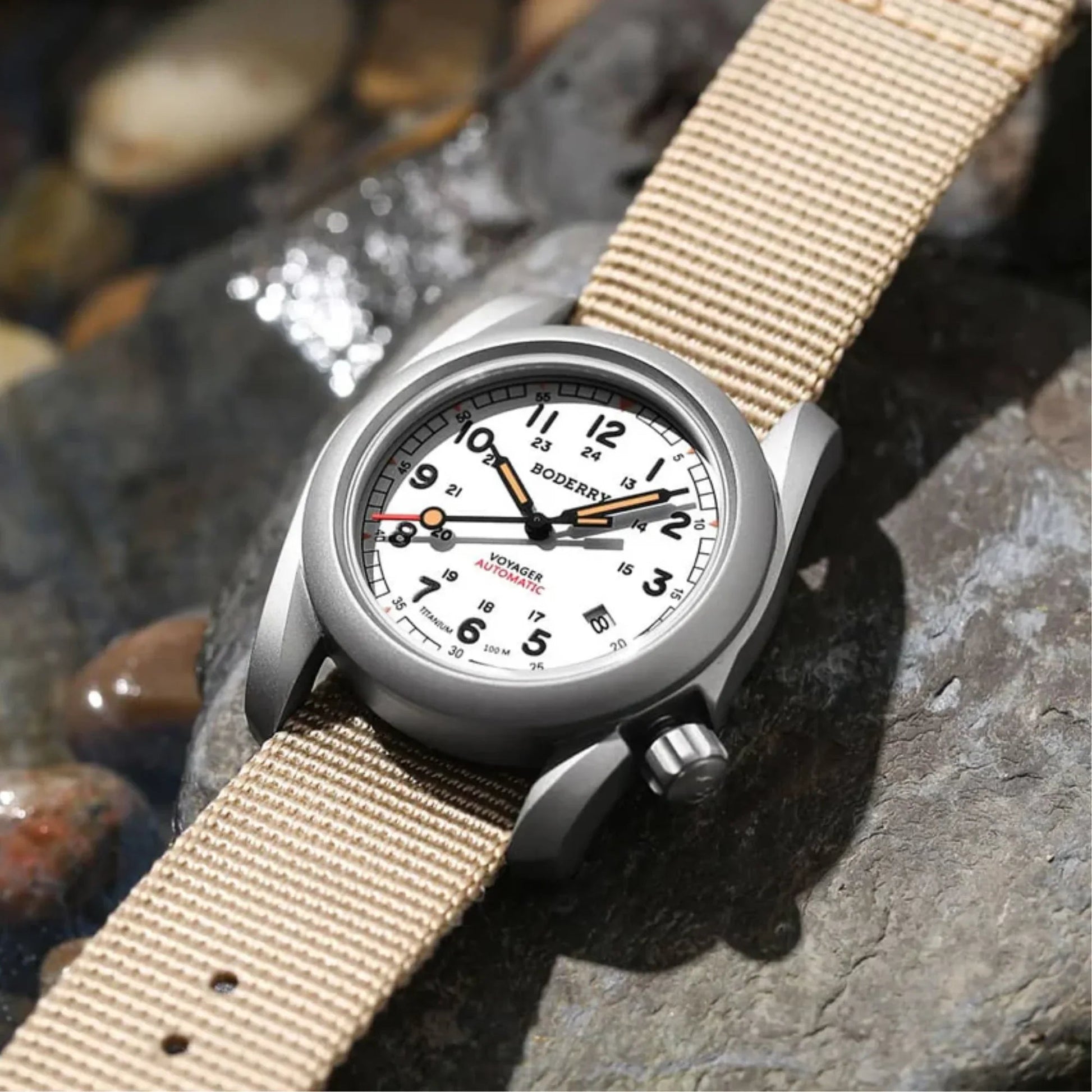 VOYAGER - 100M Waterproof Titanium Automatic Field Watch | White - DREAM WATCHES