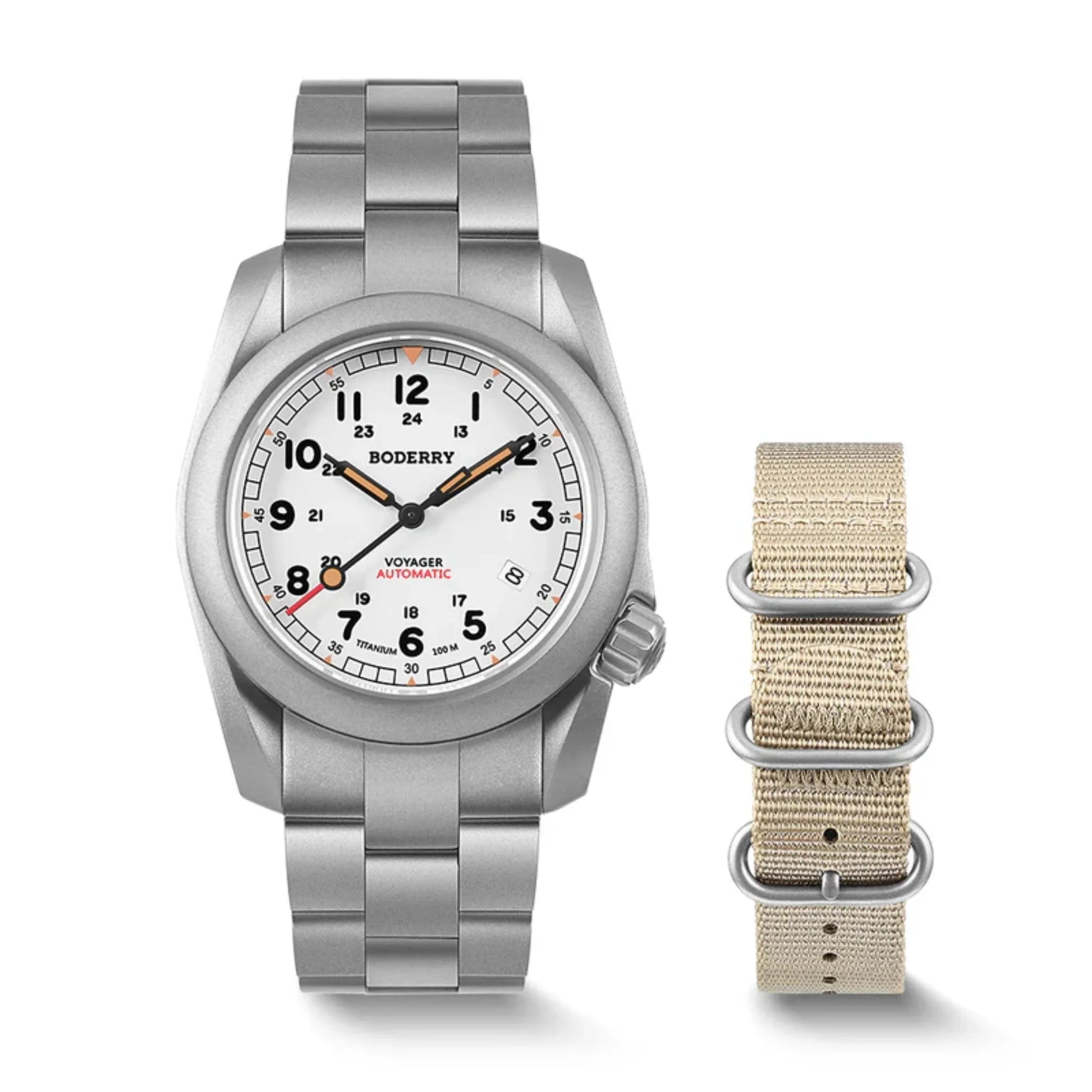VOYAGER - 100M Waterproof Titanium Automatic Field Watch | White-bracelet - DREAM WATCHES