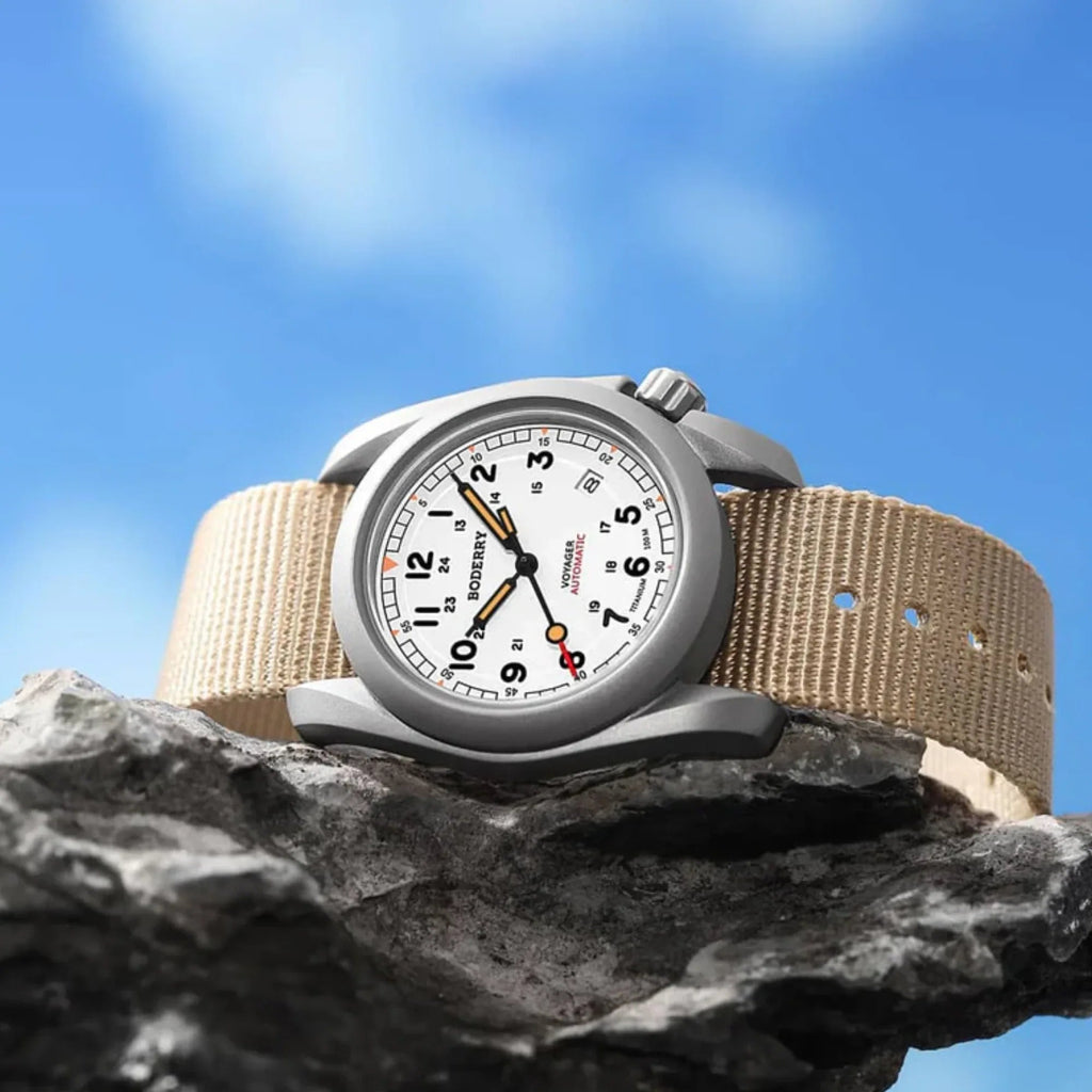 VOYAGER - 100M Waterproof Titanium Automatic Field Watch | White-bracelet - DREAM WATCHES