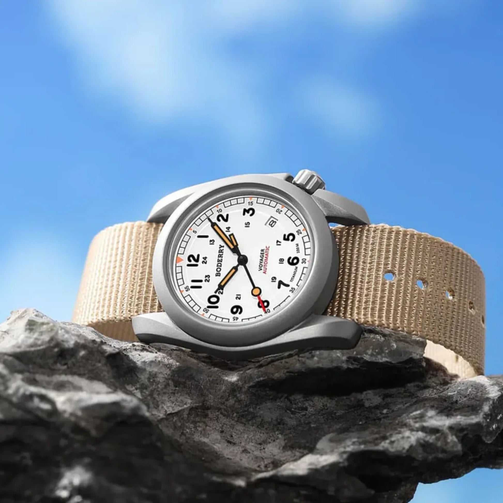 VOYAGER - 100M Waterproof Titanium Automatic Field Watch | White-bracelet - DREAM WATCHES