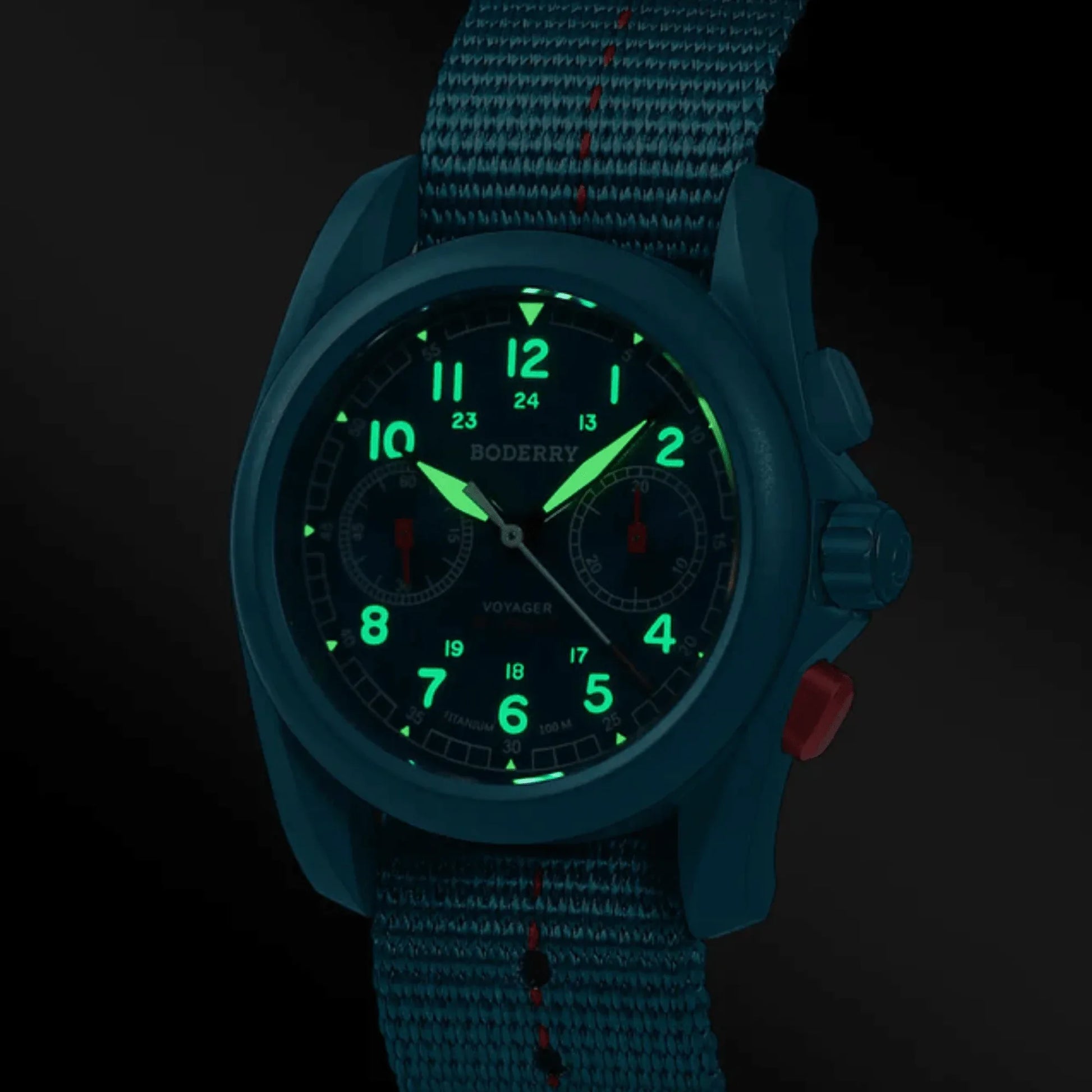 VOYAGER Chronograph - Titanium Mechanical Field Watch, 100M Water Resistant | Cerulean Blue - DREAM WATCHES