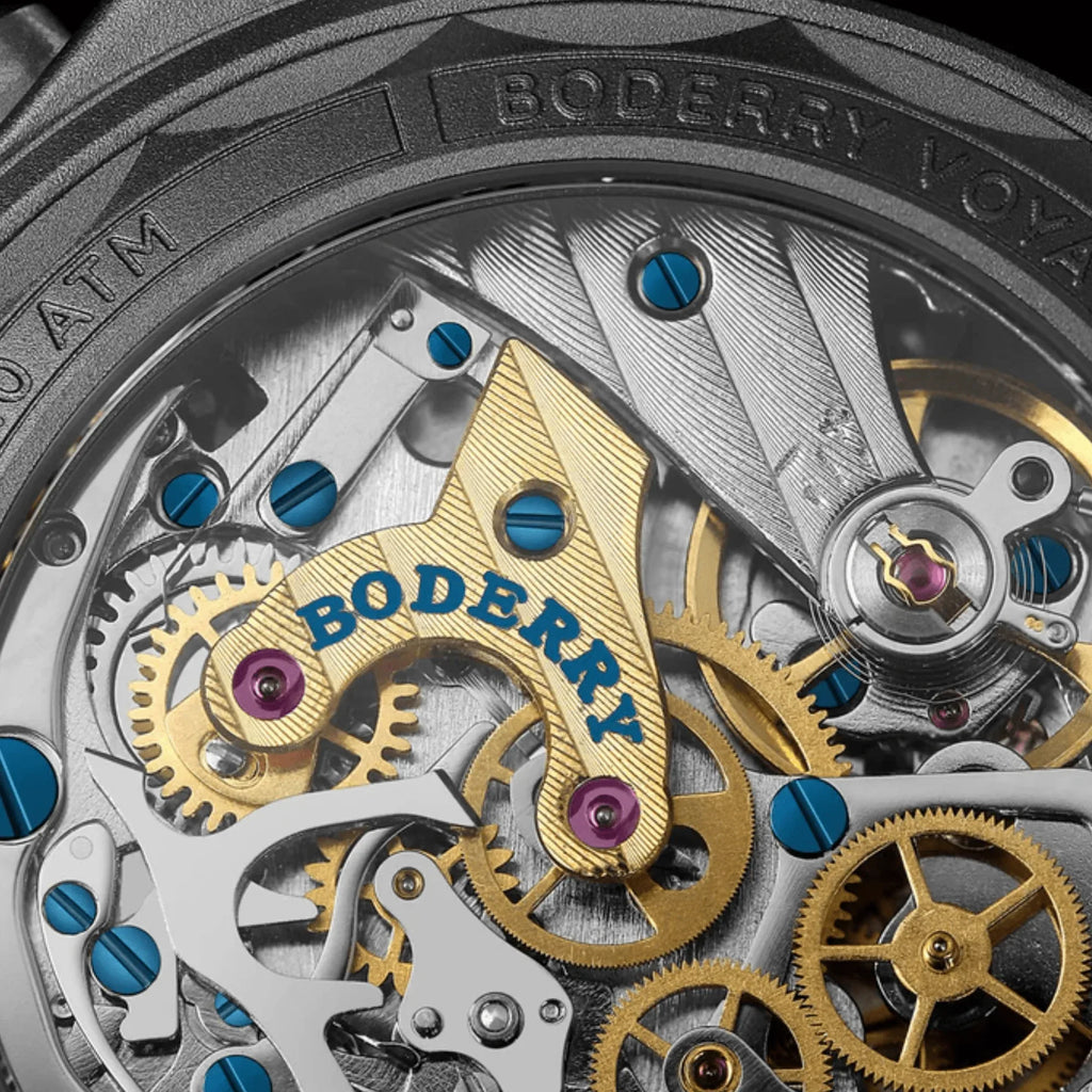 VOYAGER Chronograph - Titanium Mechanical Field Watch, 100M Water Resistant | Cerulean Blue - DREAM WATCHES