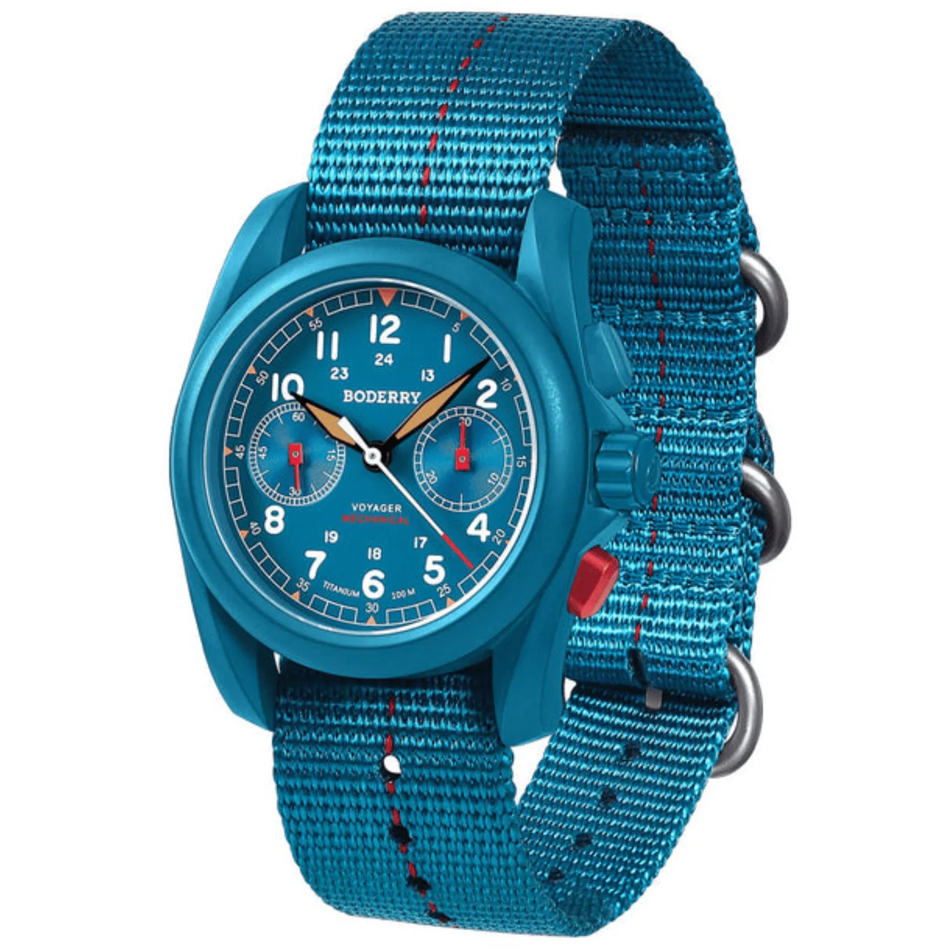 VOYAGER Chronograph - Titanium Mechanical Field Watch, 100M Water Resistant | Cerulean Blue - DREAM WATCHES