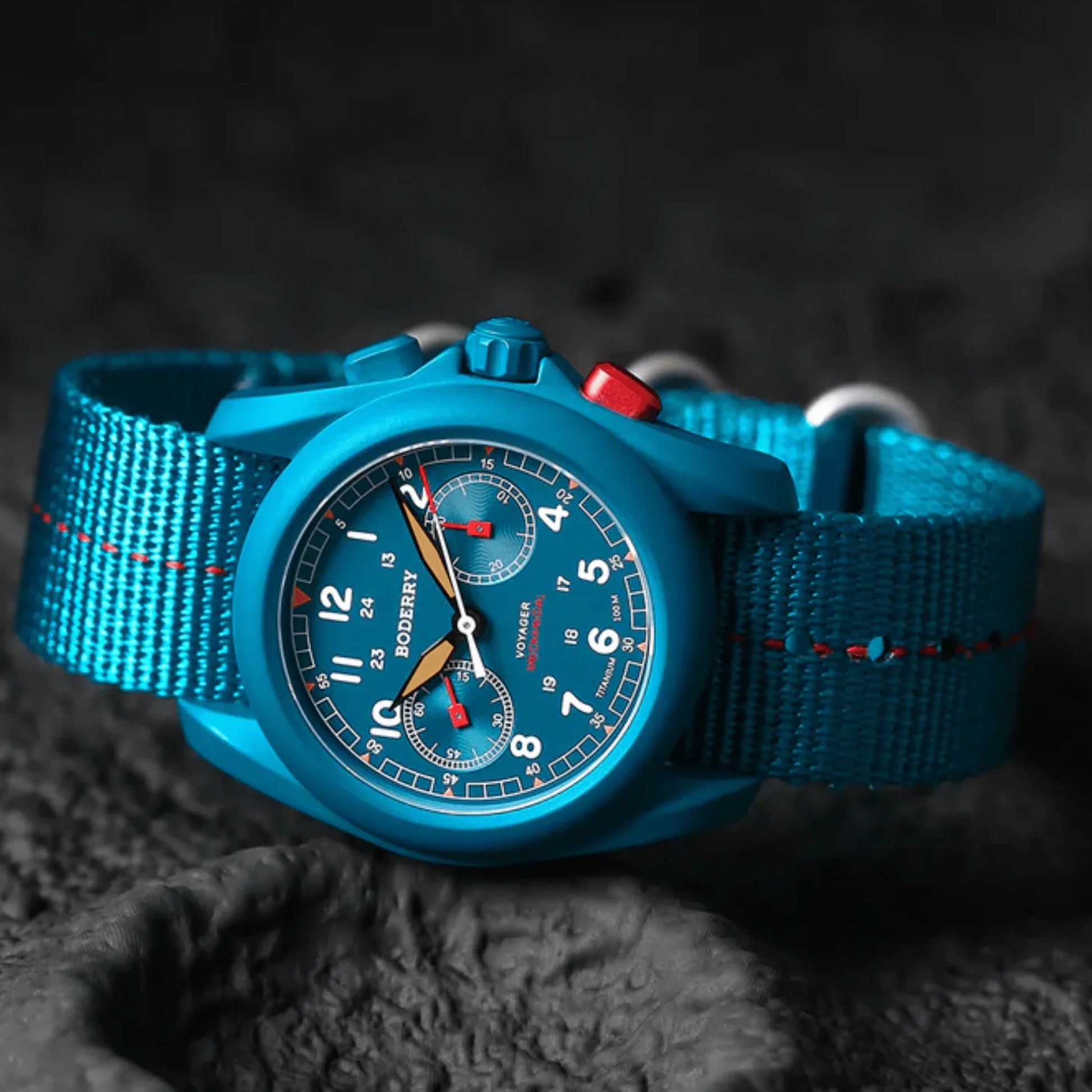 VOYAGER Chronograph - Titanium Mechanical Field Watch, 100M Water Resistant | Cerulean Blue - DREAM WATCHES