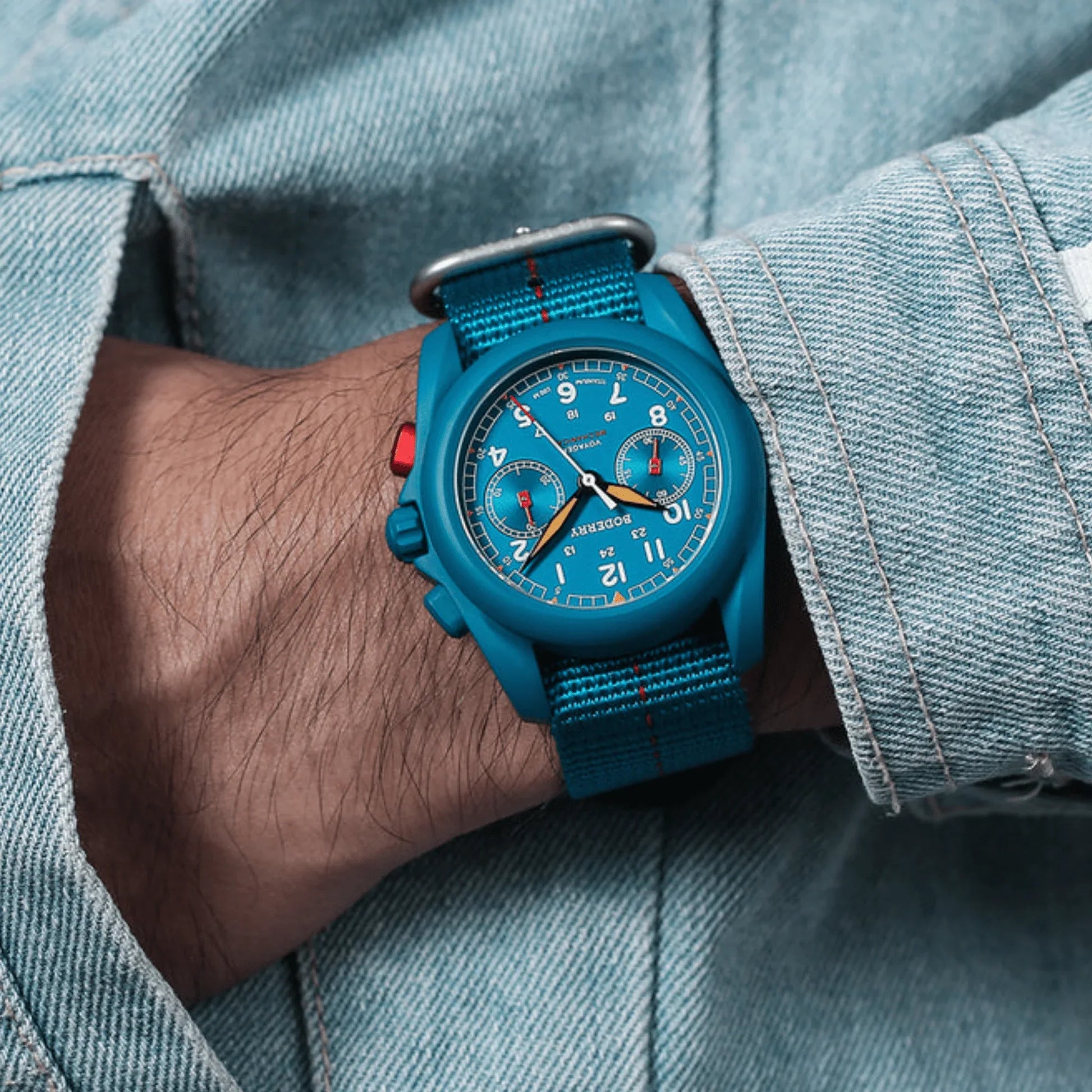 VOYAGER Chronograph - Titanium Mechanical Field Watch, 100M Water Resistant | Cerulean Blue - DREAM WATCHES