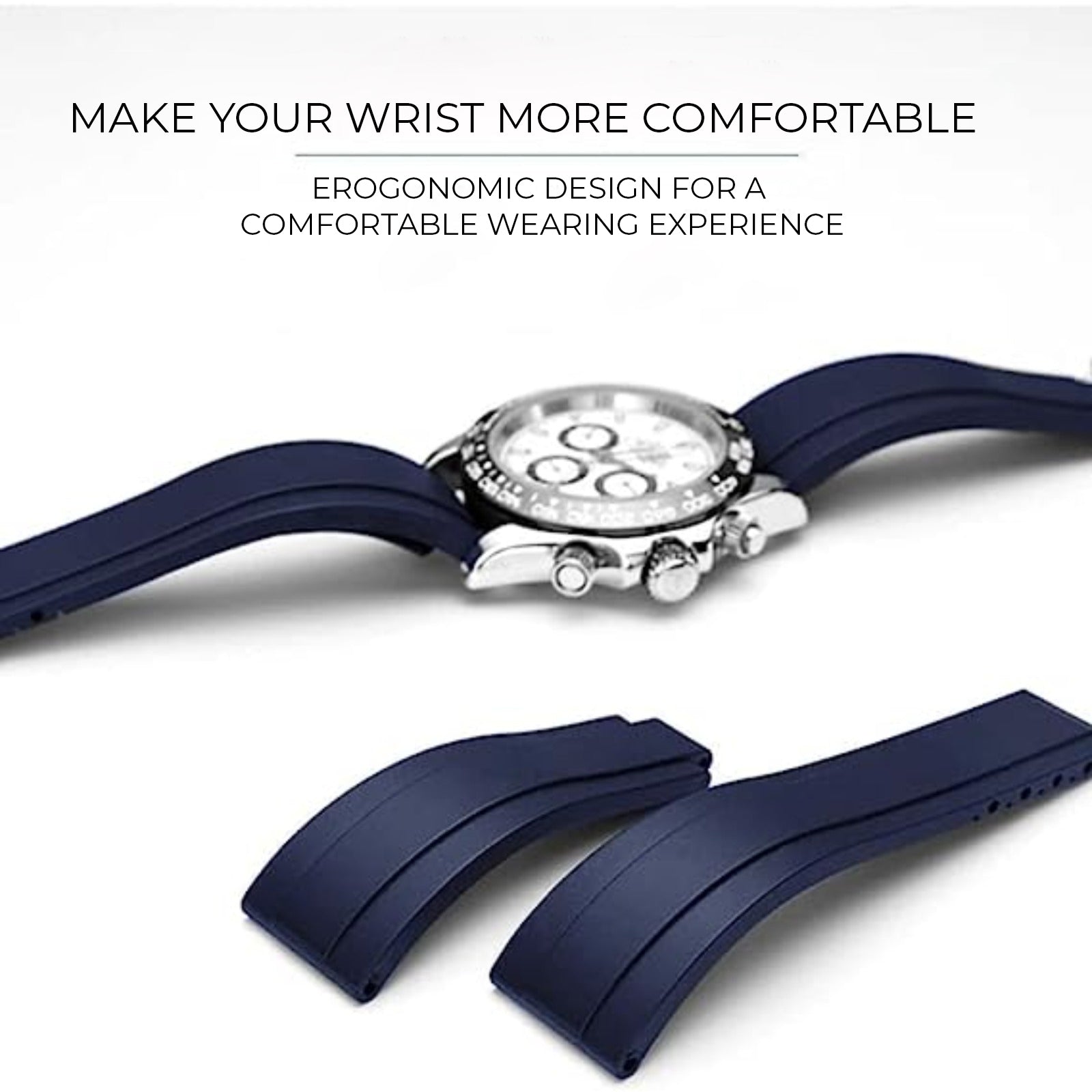 High End Curved FKM Rubber Watch Band With Oyster Style Deployment Clasp: 20 MM - Grey With Rose Gold Dual Tone