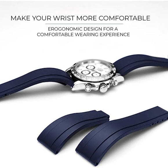 High End Curved FKM Rubber Watch Band - Oyster Style Deployment Clasp: 20 mm - Grey