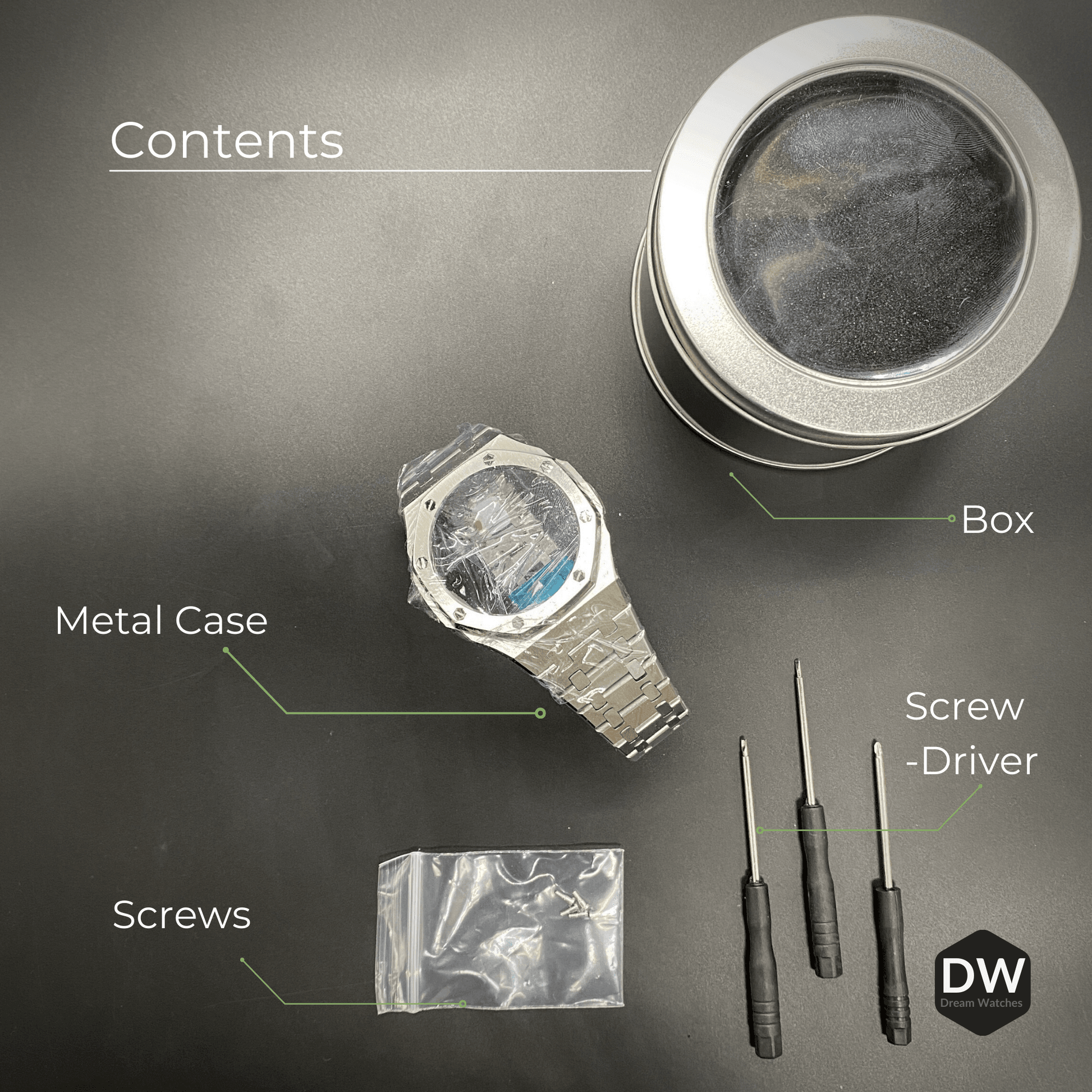Mod Kit Metal Watchband and Metal Case for G-shock GA-2100 and GA-2110 " Casioak" (Silver Bracelet) - DREAM WATCHES