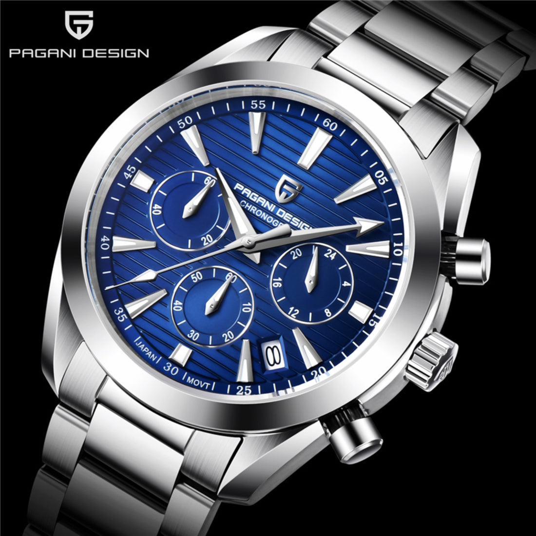 Pagani Design PD-1712 Chronograph Luxury Waterproof Stainless Steel Men's Watch 40MM Watch (Movement Japanese VK63) Blue Dial - DREAM WATCHES