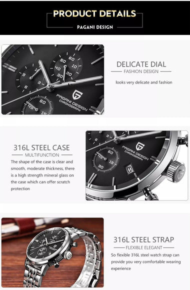 Pagani Design PD-2720K Chronograph (Movement Japanese VK67) | Stainless Steel Men's Luxury Watch Off White Dial - DREAM WATCHES
