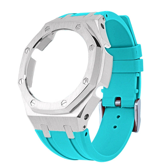 Metal Mod Kit Watchband and Metal Case for G-shock GA-2100 and GA-2110 Casioak Tiffany Blue Strap + Metal Case