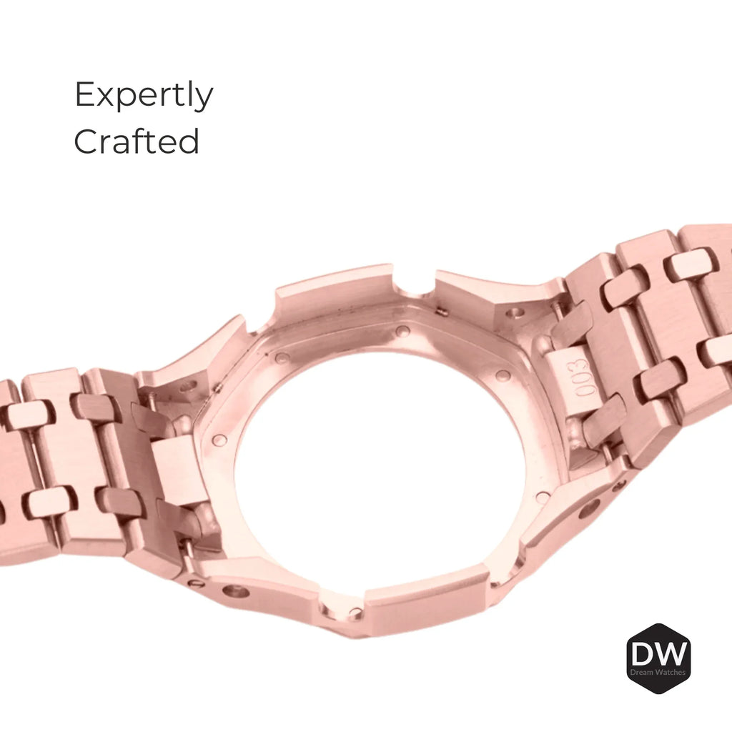 Metal Mod Kit for Casio G-Shock GA2100 GA-2110/BA-2100 Watches, Metal Case Stainless Steel Strap, Replacement Accessories, 4th Gen. Rubber & Stainless Steel Straps, Casioak G-Shock (Rosé Gold) - DREAM WATCHES