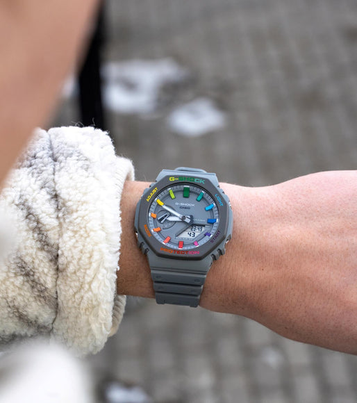 Modified G-Shock with Colourful Indices and Outer Case - CasiOak Grey Rainbow