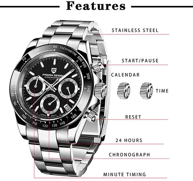 Pagani Design PD-1644 Daytona Chronograph Luxury Waterproof Movement (Japanese VK63) | Stainless Steel Men's 40MM Watch Pagani Design watch india dream watches