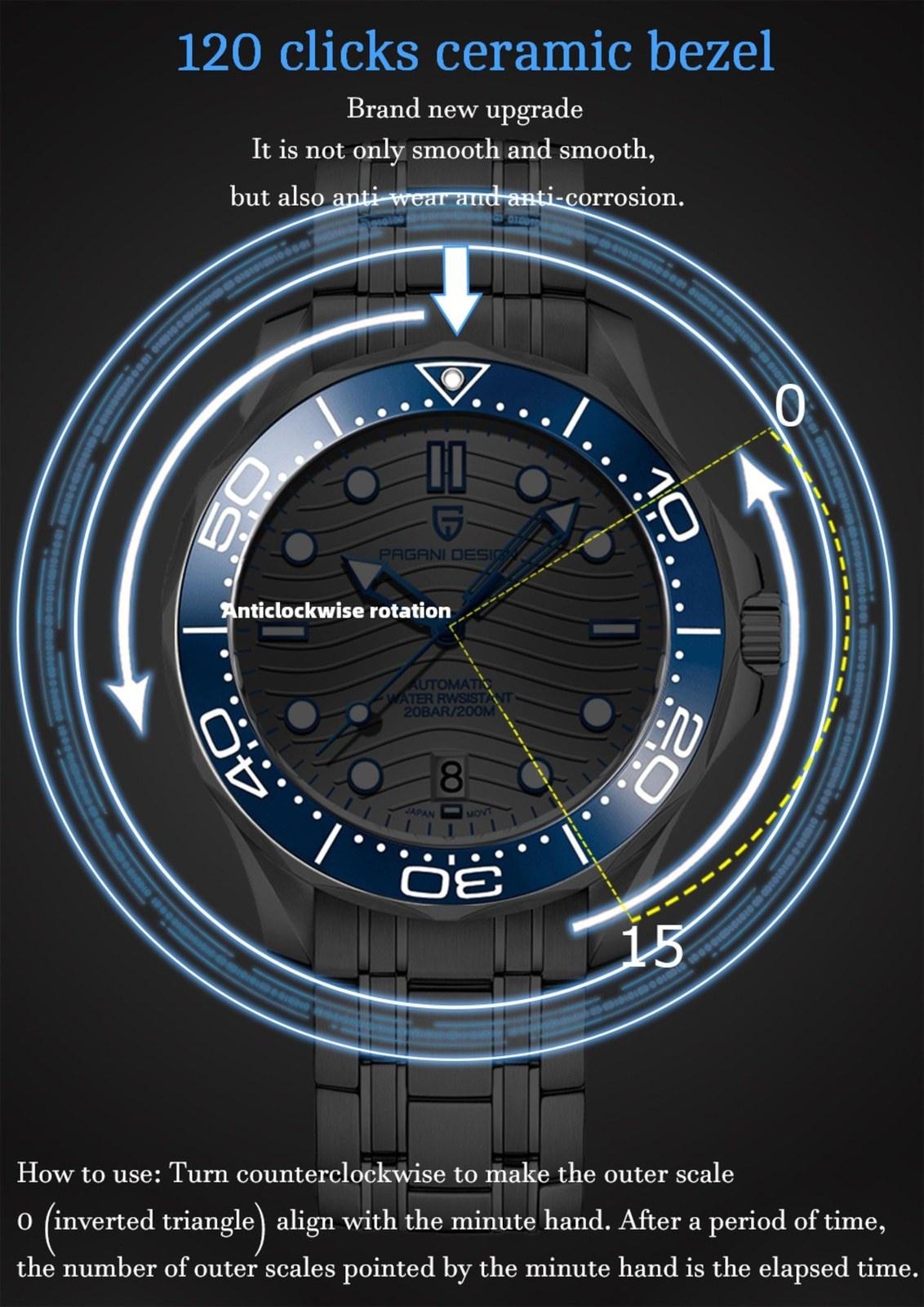 Pagani Design PD-1685 42MM (Japanese NH-35 Automatic Movement) Mechanical Watch 100M Waterproof Dive Watch Sapphire Stainless Steel Bracelet Watch Seamaster - DREAM WATCHES