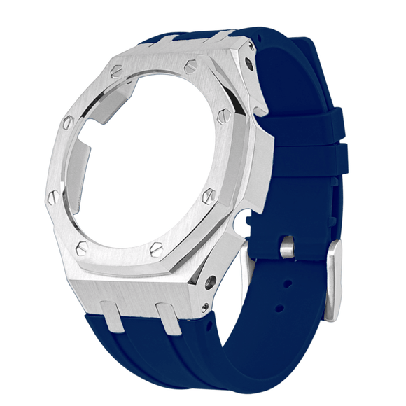 Metal Mod Kit for Casio G-Shock GA2100 & GA-2110 Watches, Metal Case & Rubber Strap, Replacement Accessories, 4th Gen. ,Casioak G-Shock Blue