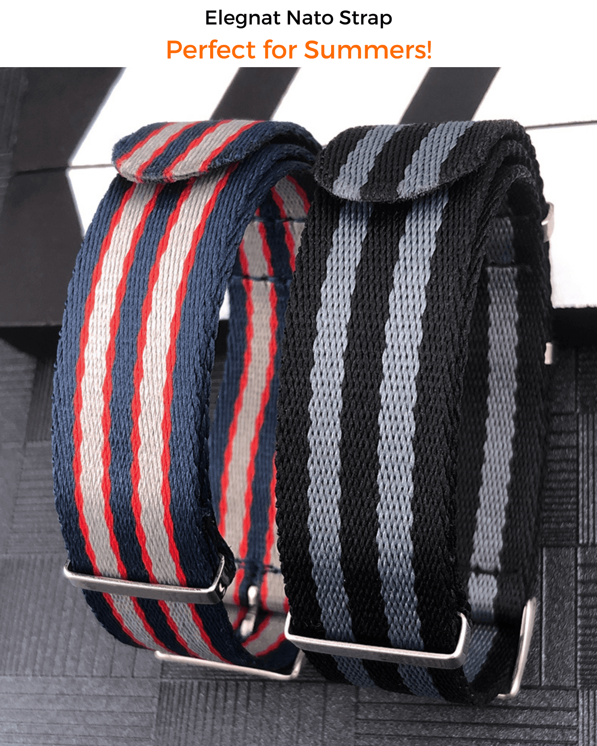 Premium Nylon Straps and Bands 20mm With Stainless Steel Buckle - Red/ Blue