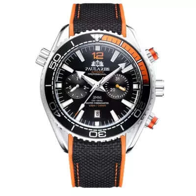 PAULAREIS Seamaster Diver 300 Homage Automatic Movement | Stainless Steel Dial Men's 45 MM Watch | Black Dial - Orange Paularies watches india dream watches