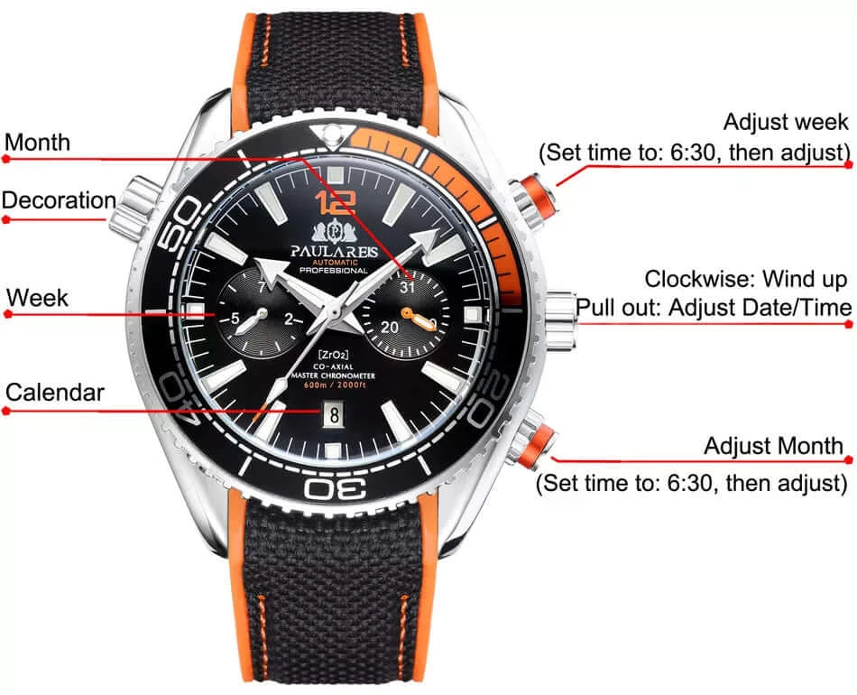 PAULAREIS Seamaster Diver 300 Homage Automatic Movement | Stainless Steel Dial Men's 45 MM Watch | Black Dial - Orange Paularies watches india dream watches