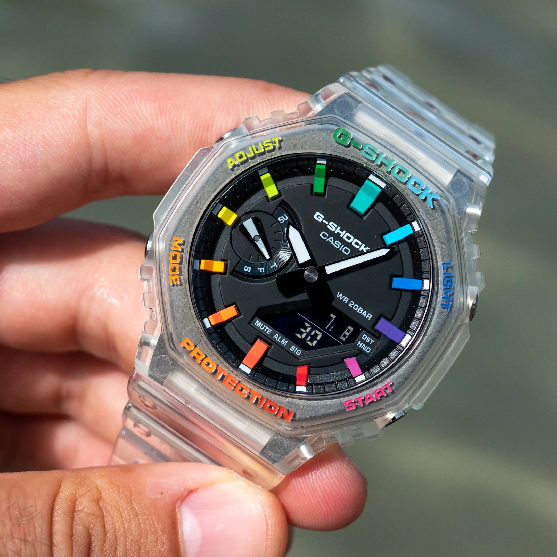 Modified G-Shock with Colourful Indices and Outer Case - CasiOak Jelly Rainbow