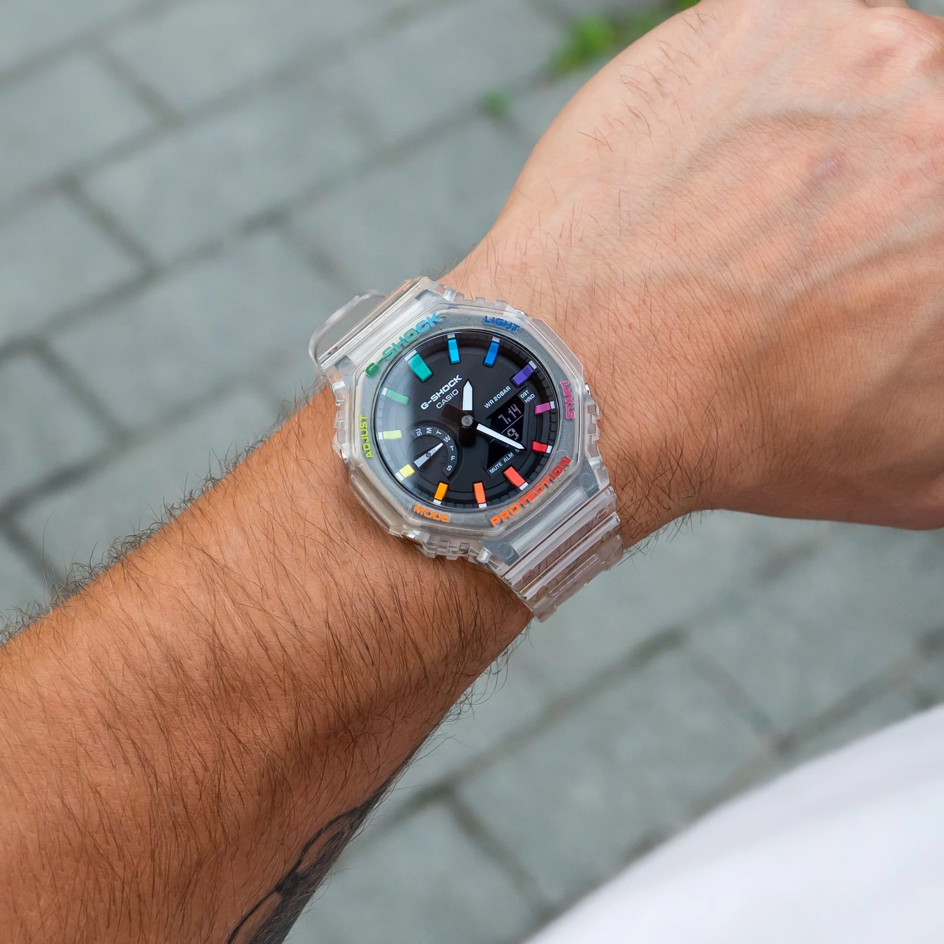 Modified G-Shock with Colourful Indices and Outer Case - CasiOak Jelly Rainbow