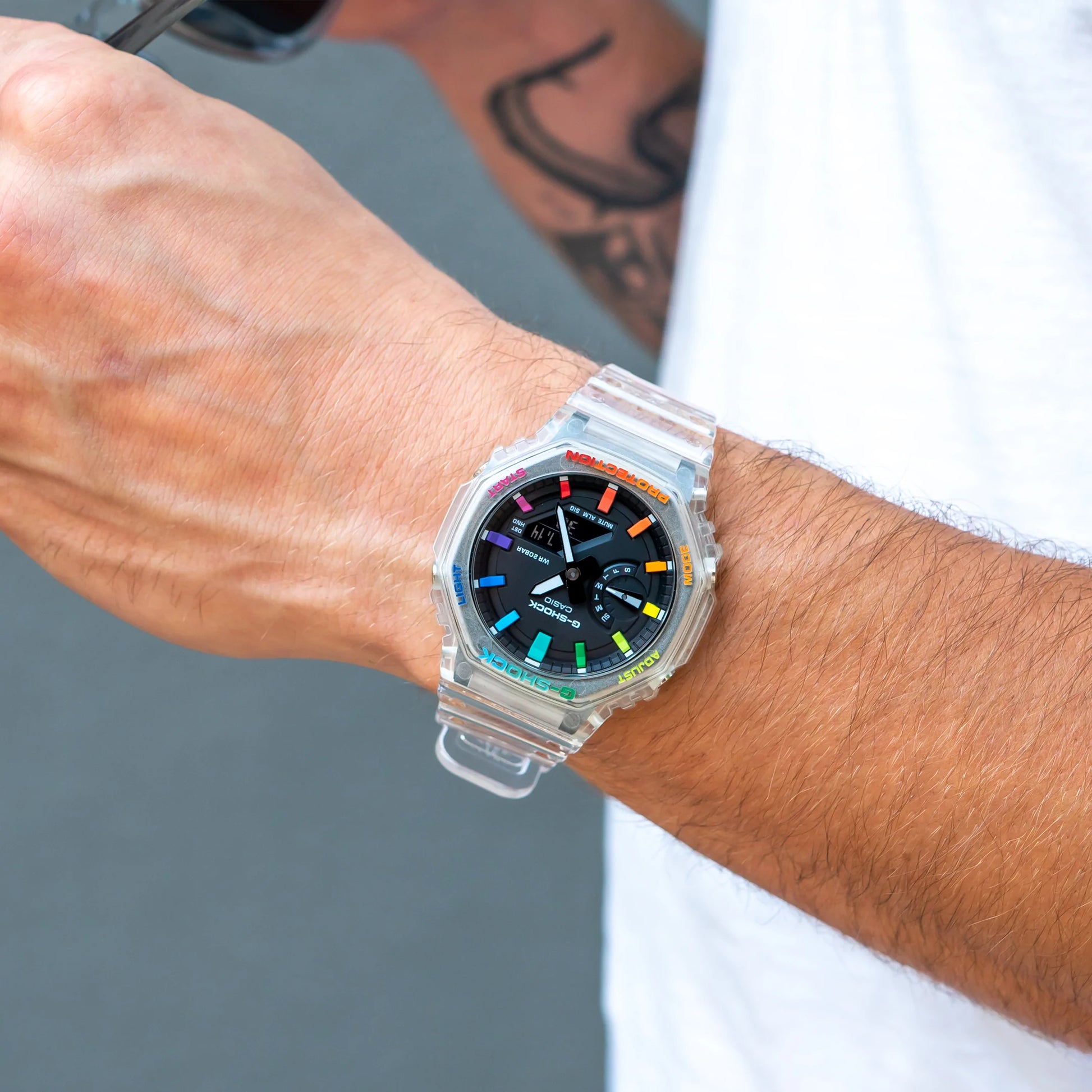 Modified G-Shock with Colourful Indices and Outer Case - CasiOak Jelly Rainbow