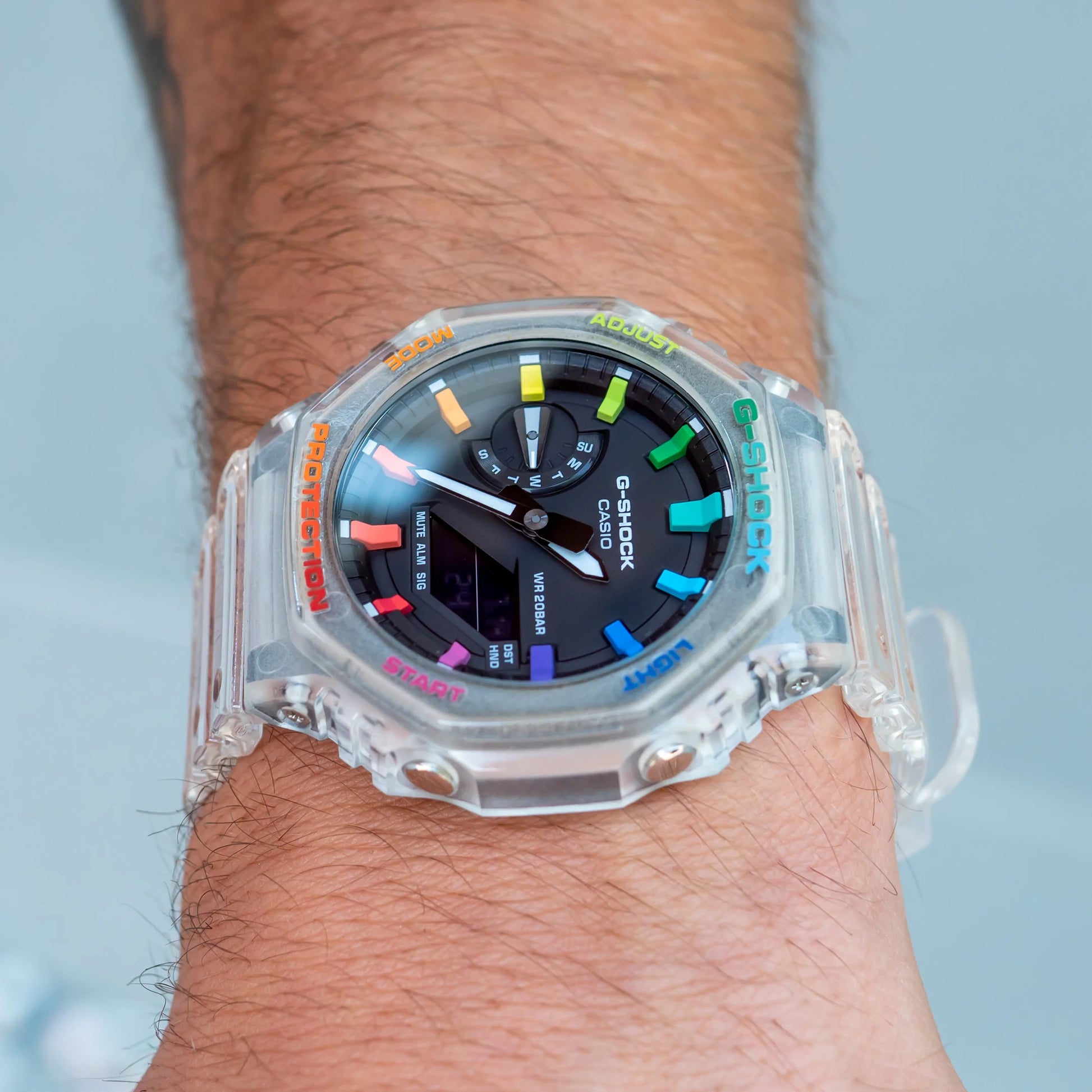 Modified G-Shock with Colourful Indices and Outer Case - CasiOak Jelly Rainbow