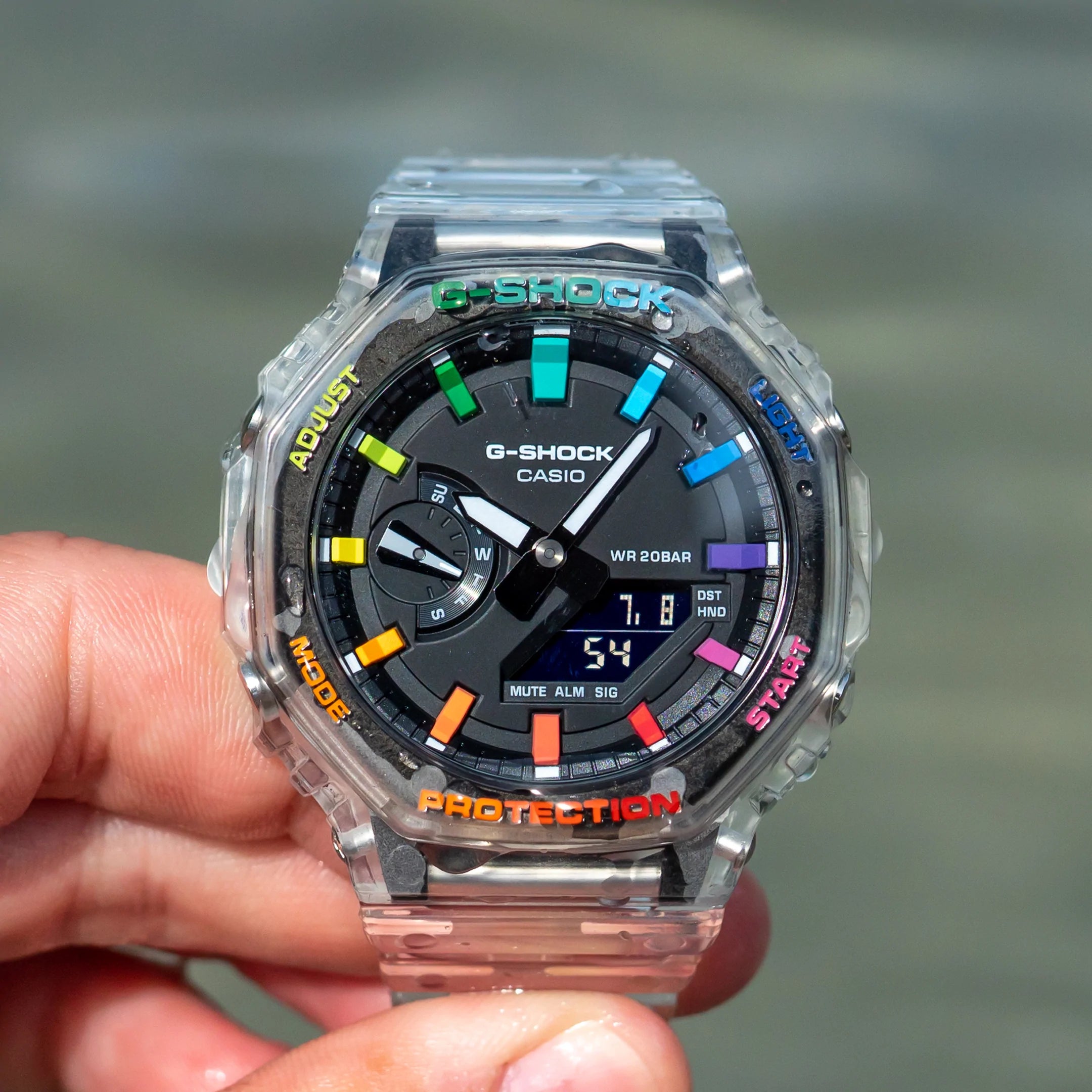 Modified G-Shock with Colourful Indices and Outer Case - CasiOak Jelly Rainbow