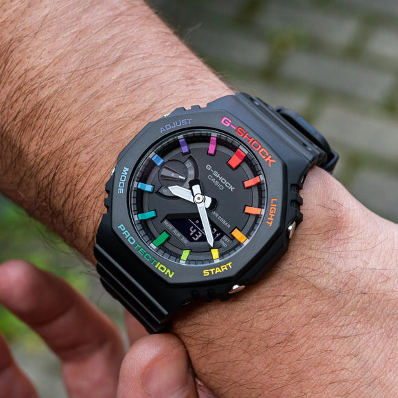 Modified G-Shock with Colourful Indices and Outer Case - CasiOak Black Rainbow