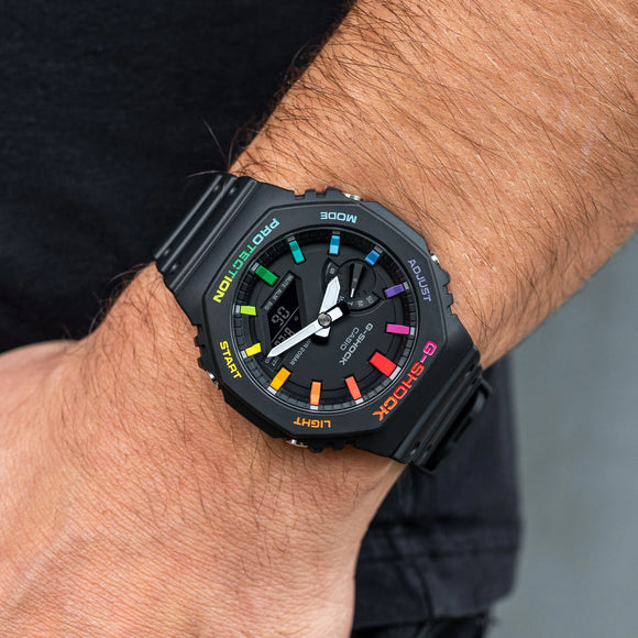 Modified G-Shock with Colourful Indices and Outer Case - CasiOak Black Rainbow