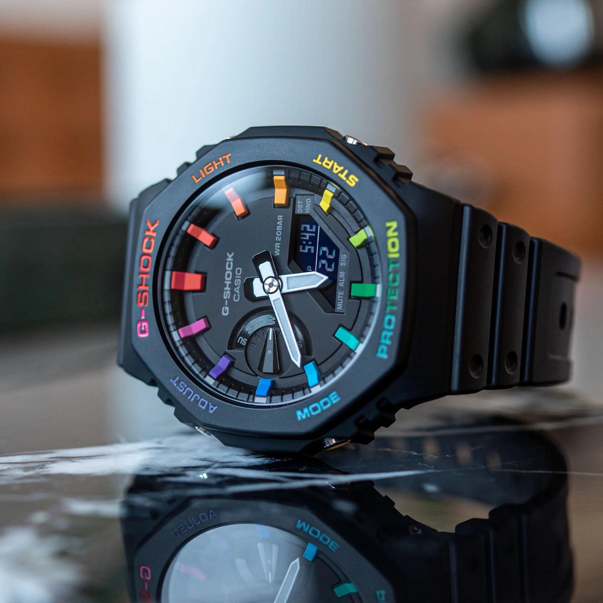 Modified G-Shock with Colourful Indices and Outer Case - CasiOak Black Rainbow