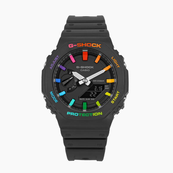 Modified G-Shock with Colourful Indices and Outer Case - CasiOak Black Rainbow