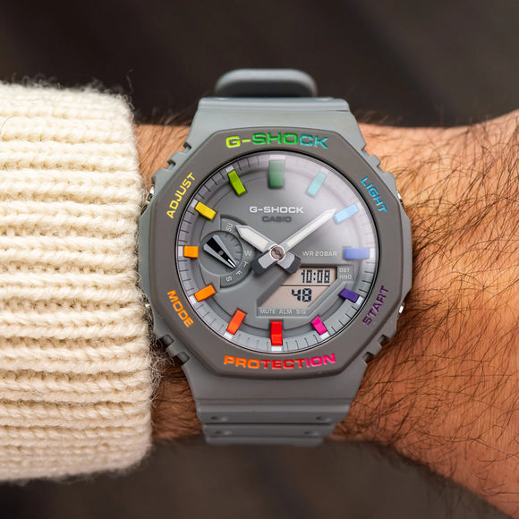 Modified G-Shock with Colourful Indices and Outer Case - CasiOak Grey Rainbow