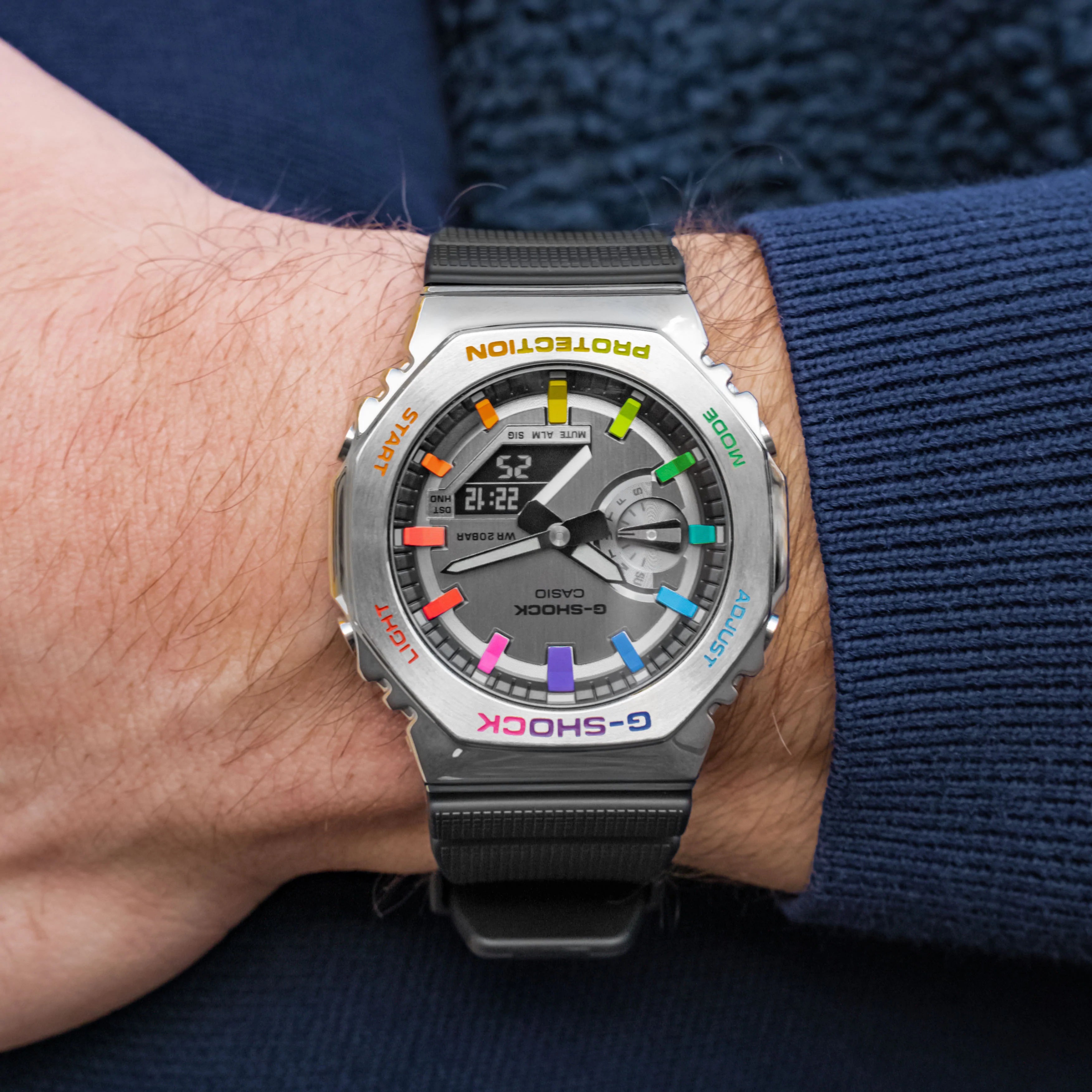 Modified G-Shock with Colourful Indices and Outer Case - CasiOak Grey-Metal Rainbow