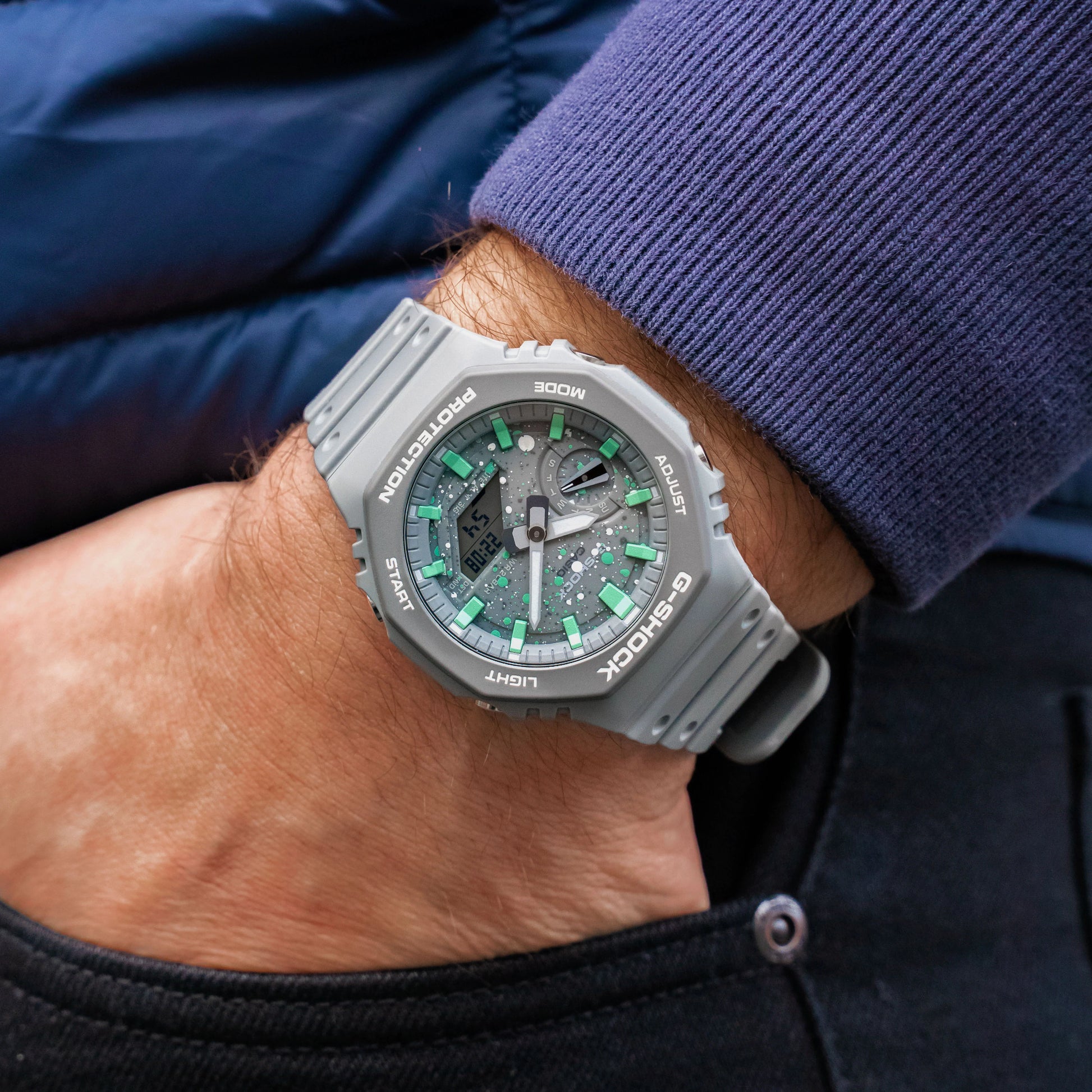 Modified G-Shock with Colourful Indices and Outer Case - CasiOak Tiffany Sky