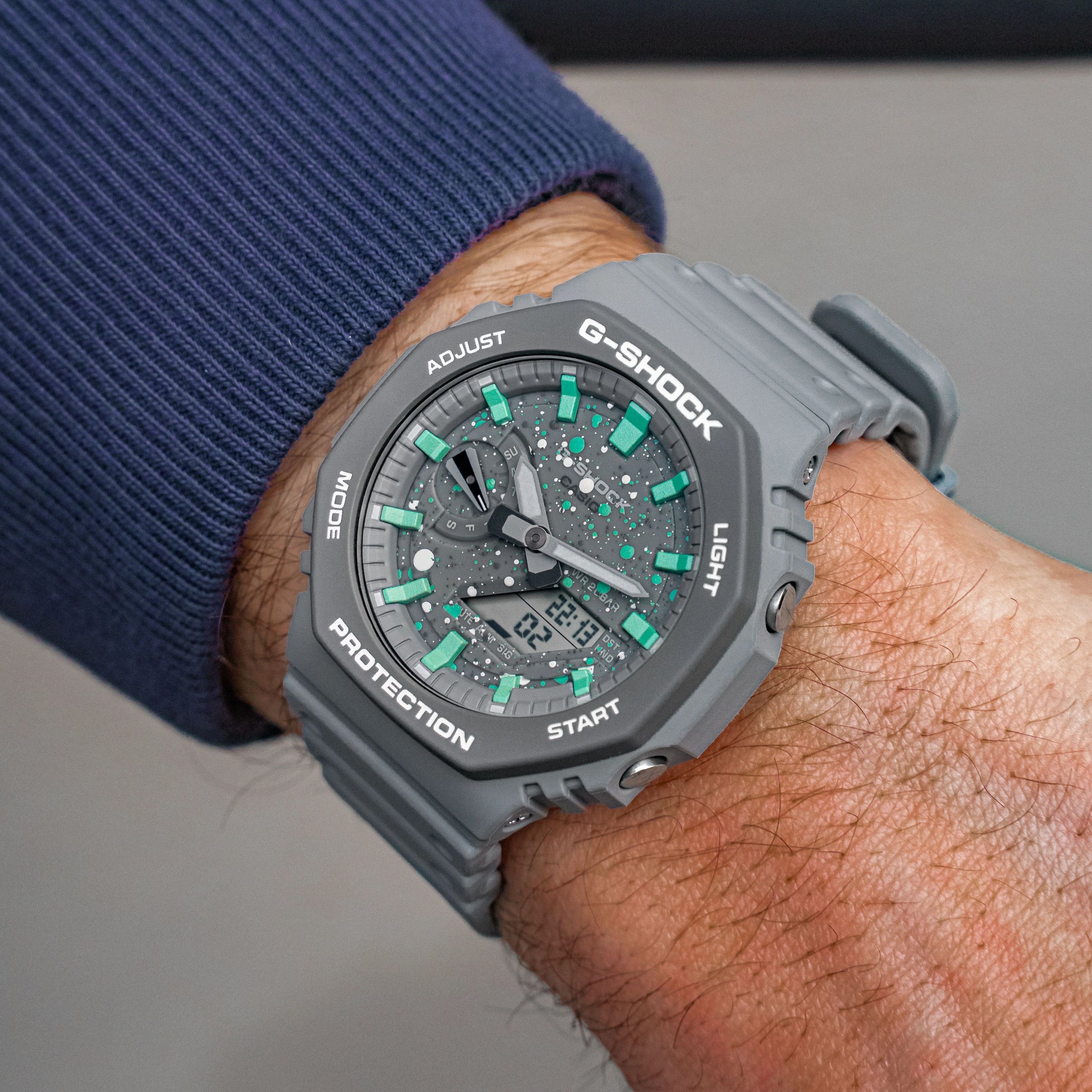 Modified G-Shock with Colourful Indices and Outer Case - CasiOak Tiffany Sky
