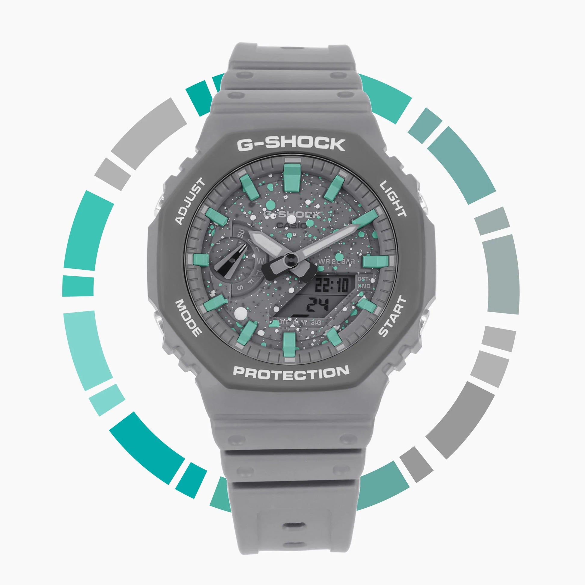 Modified G-Shock with Colourful Indices and Outer Case - CasiOak Tiffany Sky