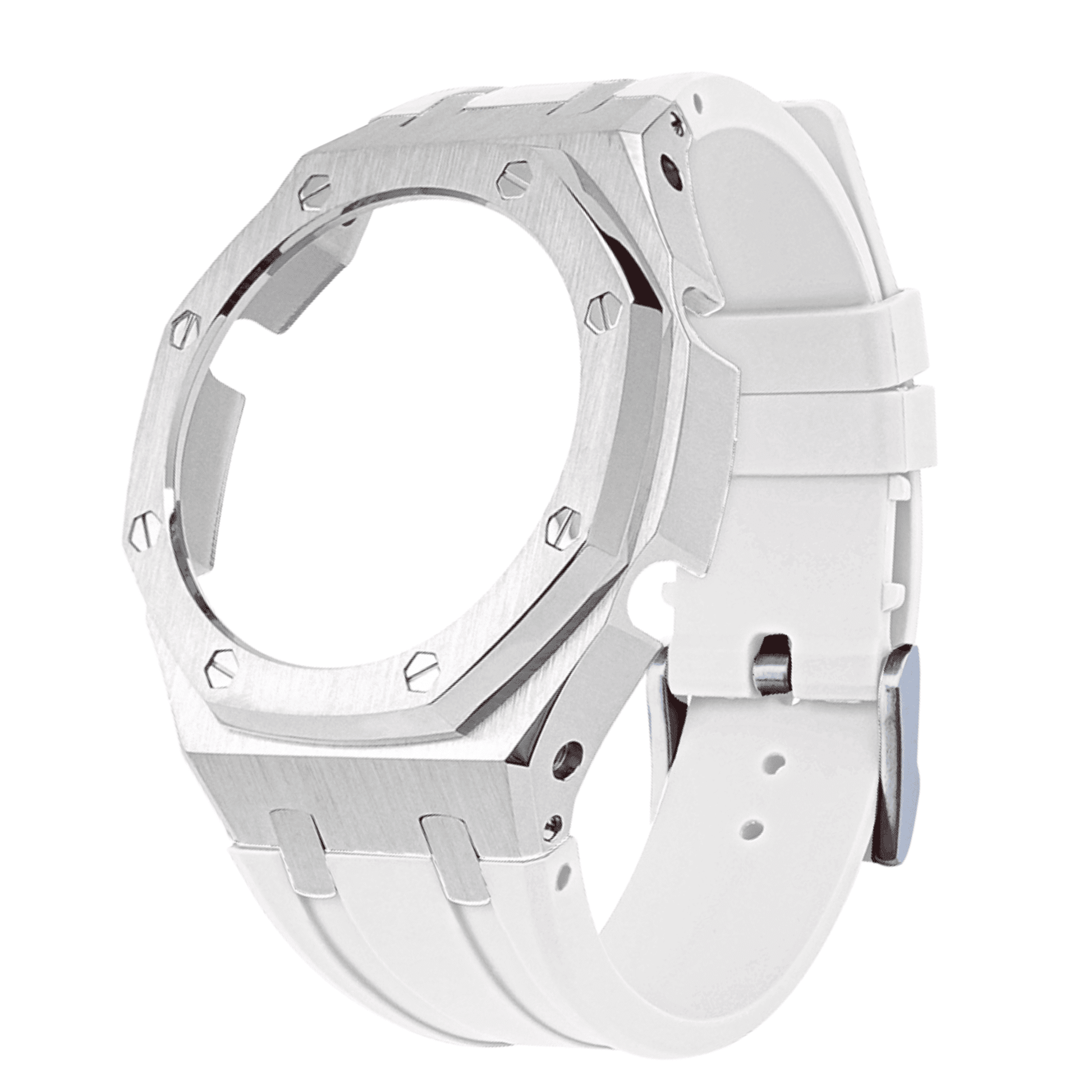 Metal Mod Kit for Casio G-Shock GA2100 & GA-2110 Watches, Metal Case & Rubber Strap, Replacement Accessories, 4th Gen. ,Casioak G-Shock White