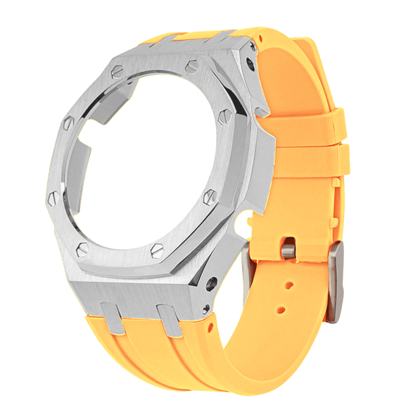 Metal Mod Kit for Casio G-Shock GA2100 & GA-2110 Watches, Metal Case & Rubber Strap, Replacement Accessories, 4th Gen. ,Casioak G-Shock Yellow