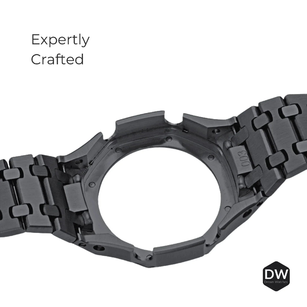 Metal Mod Kit for Casio G-Shock GA2100 GA-2110/BA-2100 Watches, Metal Case Stainless Steel Strap, Replacement Accessories, 4th Gen. Rubber & Stainless Steel Straps, Casioak G-Shock (Carbon Black) - DREAM WATCHES